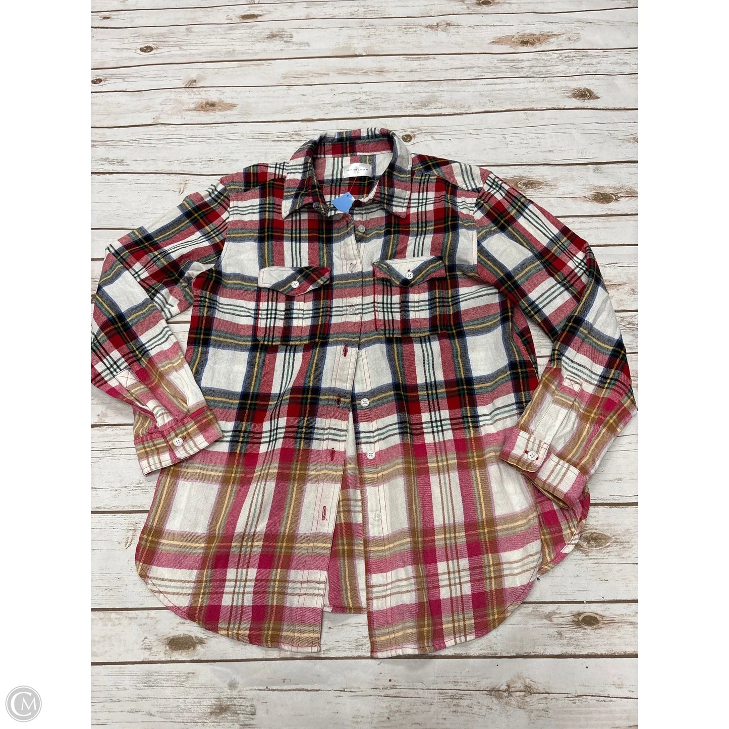 Top Long Sleeve By Cme In Plaid Pattern, Size: M