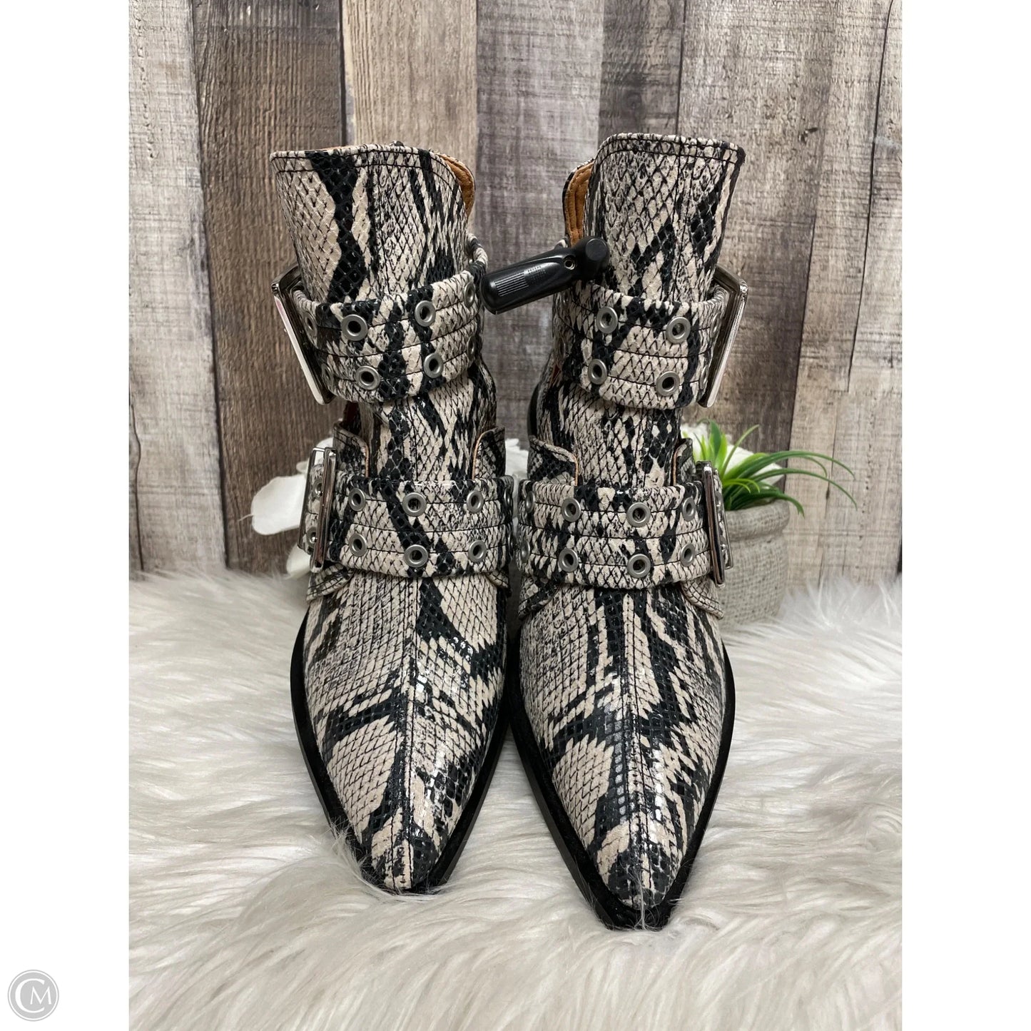 Boots Ankle Heels By Ganni In Snakeskin Print, Size: 6