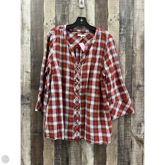 Top 3/4 Sleeve By Skies Are Blue In Plaid Pattern, Size: 1x