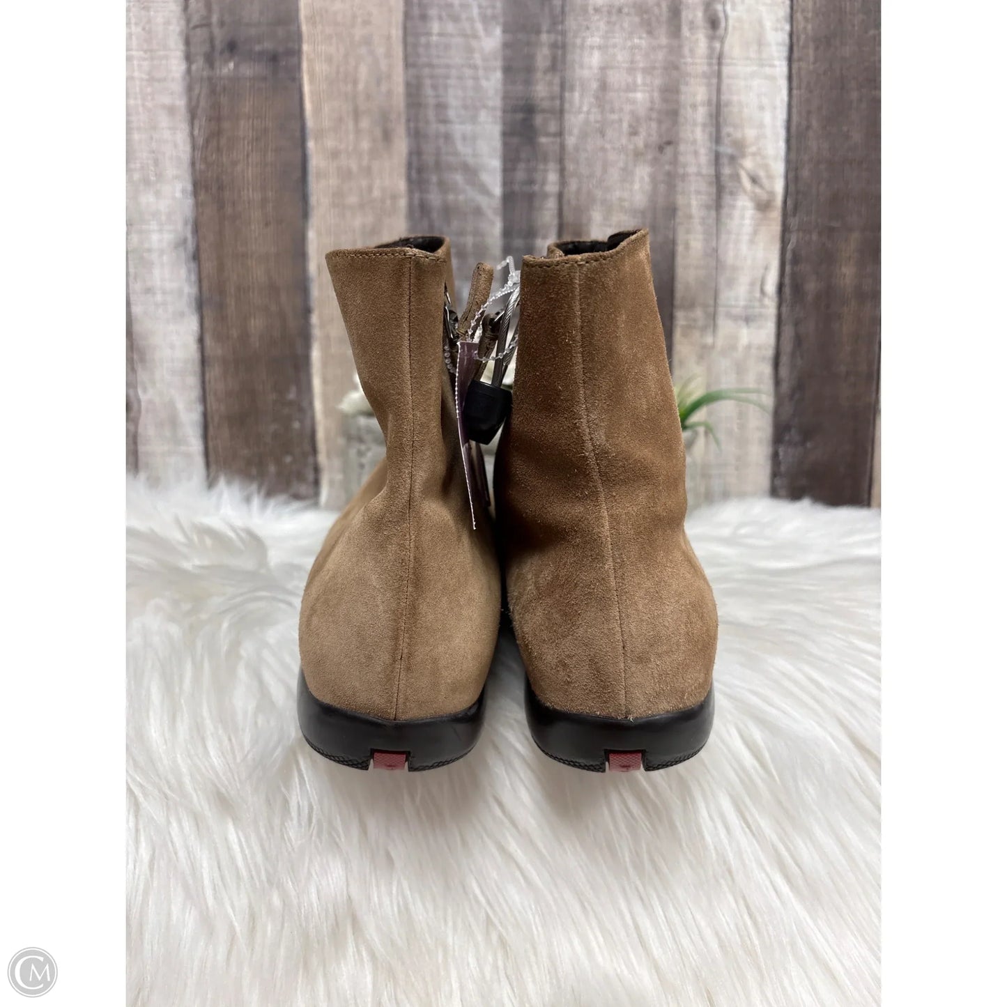 Boots Luxury Designer By Prada In Tan, Size: 11