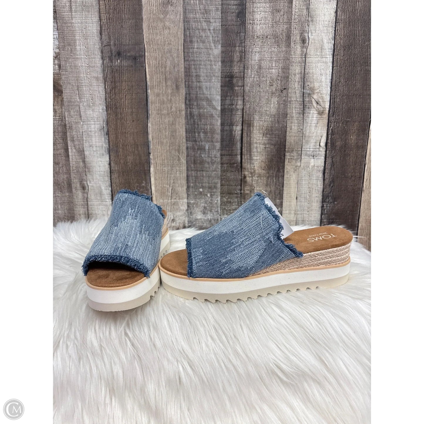 Sandals Heels Wedge By Toms In Blue Denim, Size: 8.5