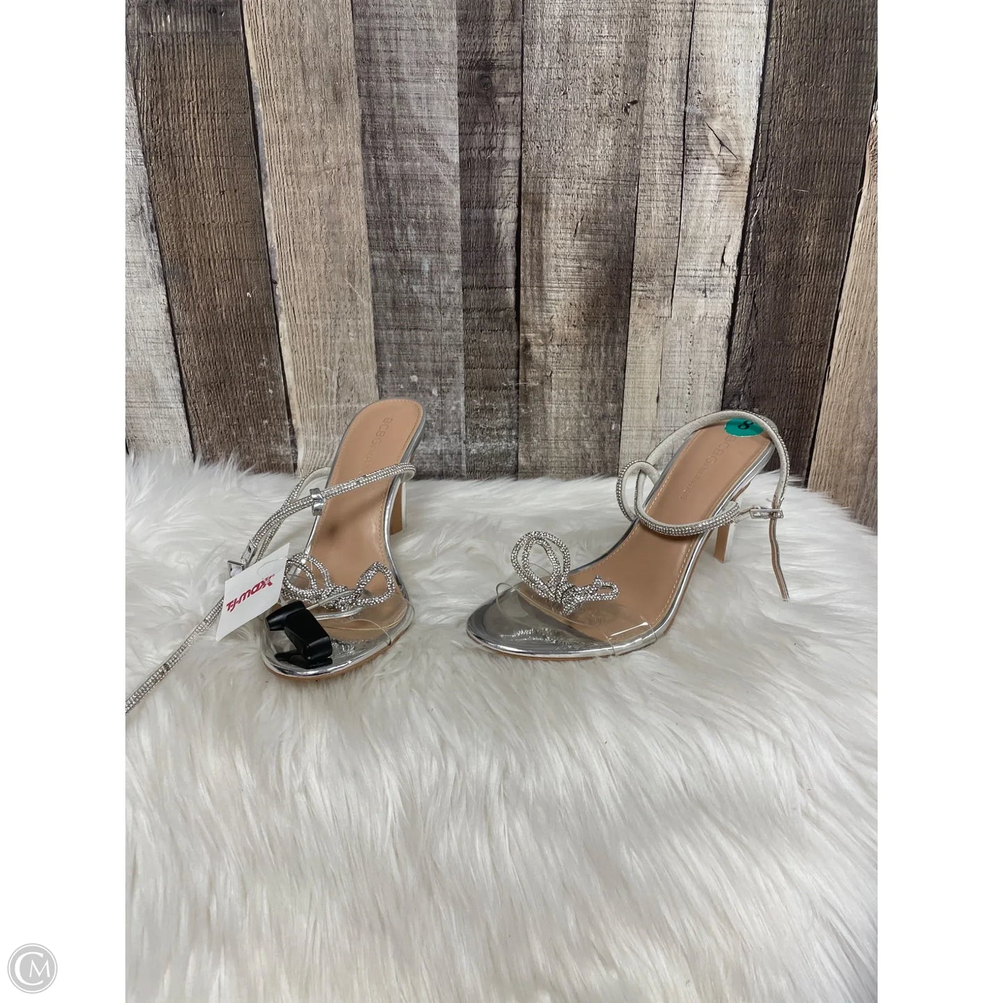 Sandals Heels Stiletto By Bcbgeneration In Silver, Size: 8