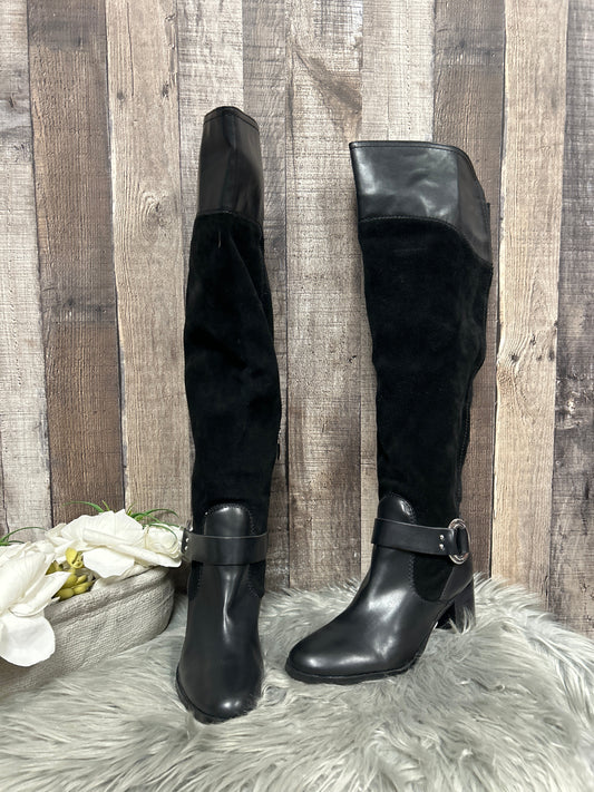 Black Boots Knee Heels Marc Fisher, Size 6.5
