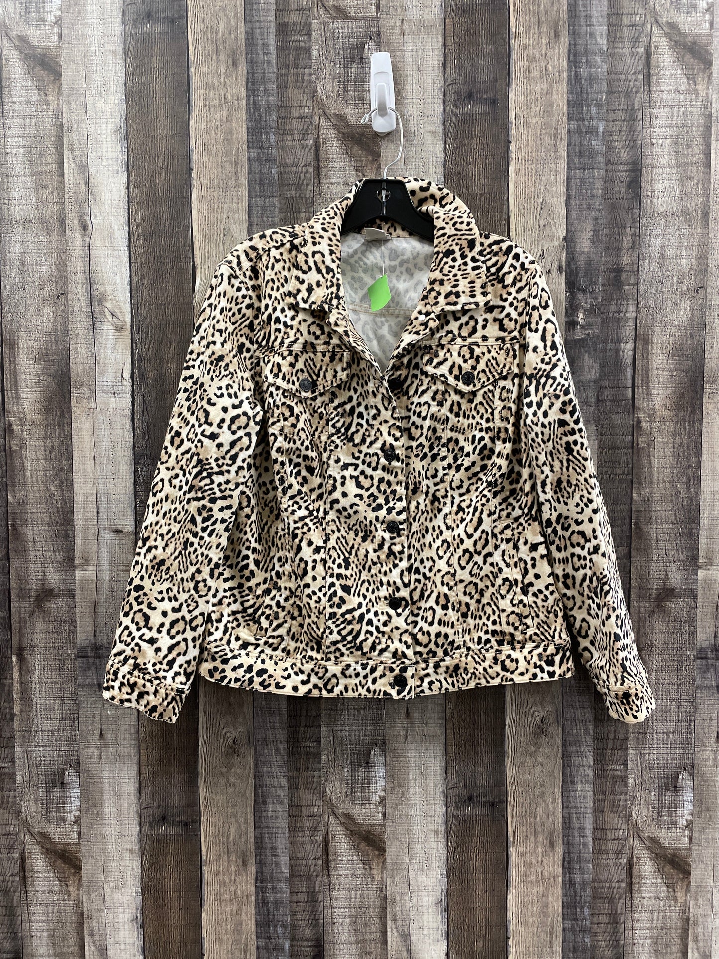 Jacket Denim By Chicos In Animal Print, Size: L