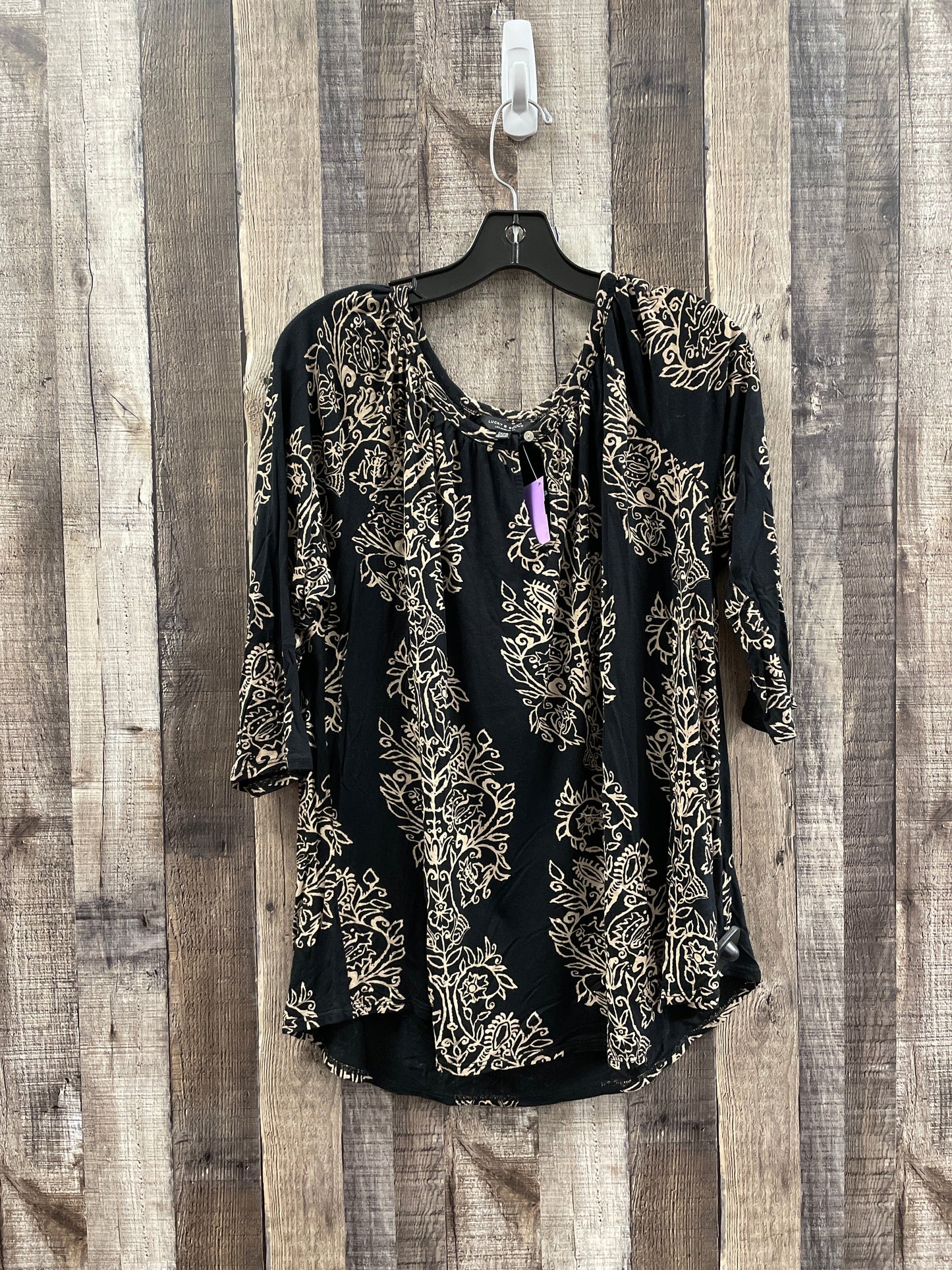 Black & Brown Top 3/4 Sleeve Lucky Brand, Size 1x