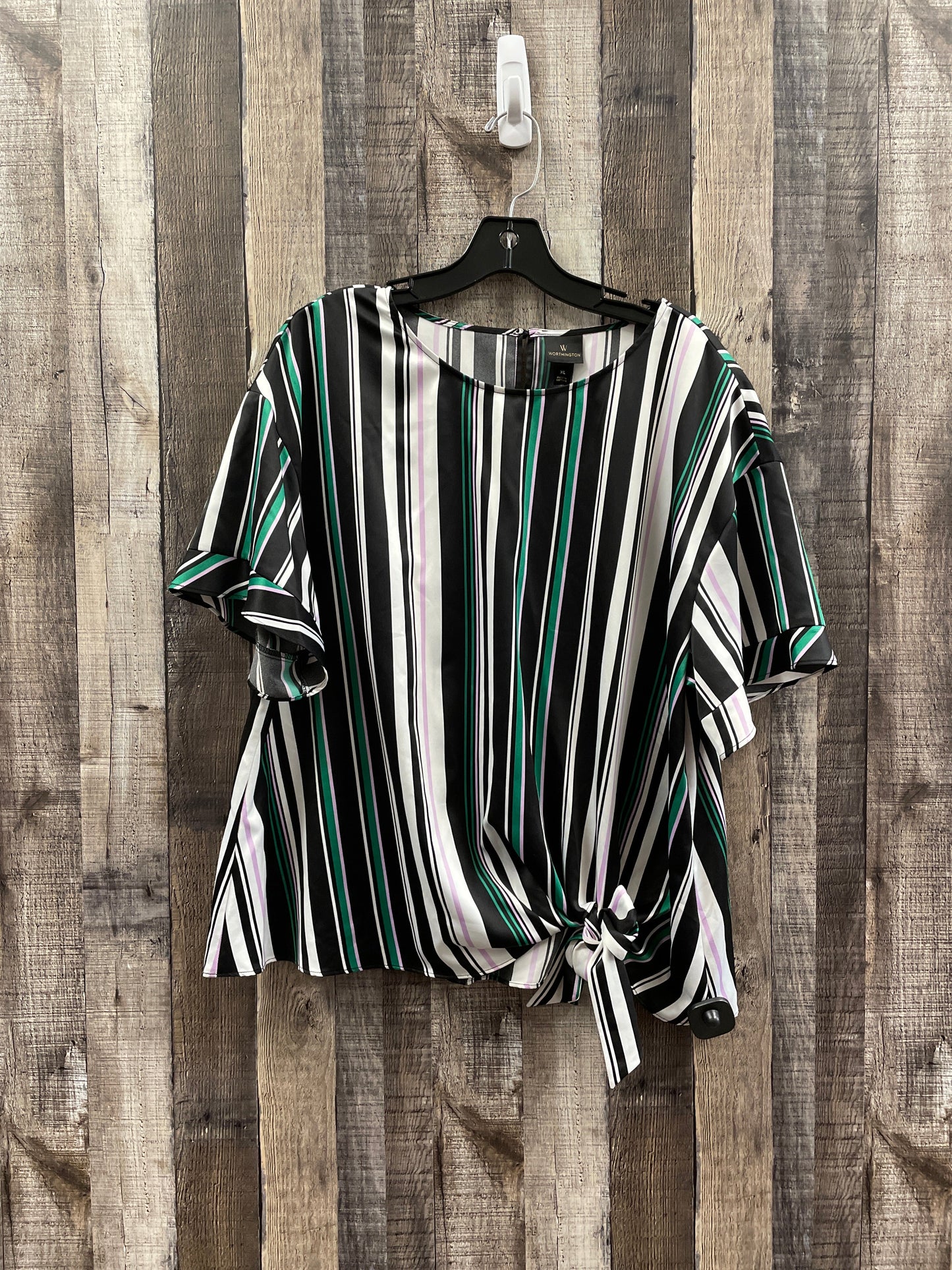 Striped Pattern Blouse Short Sleeve Worthington, Size Xl