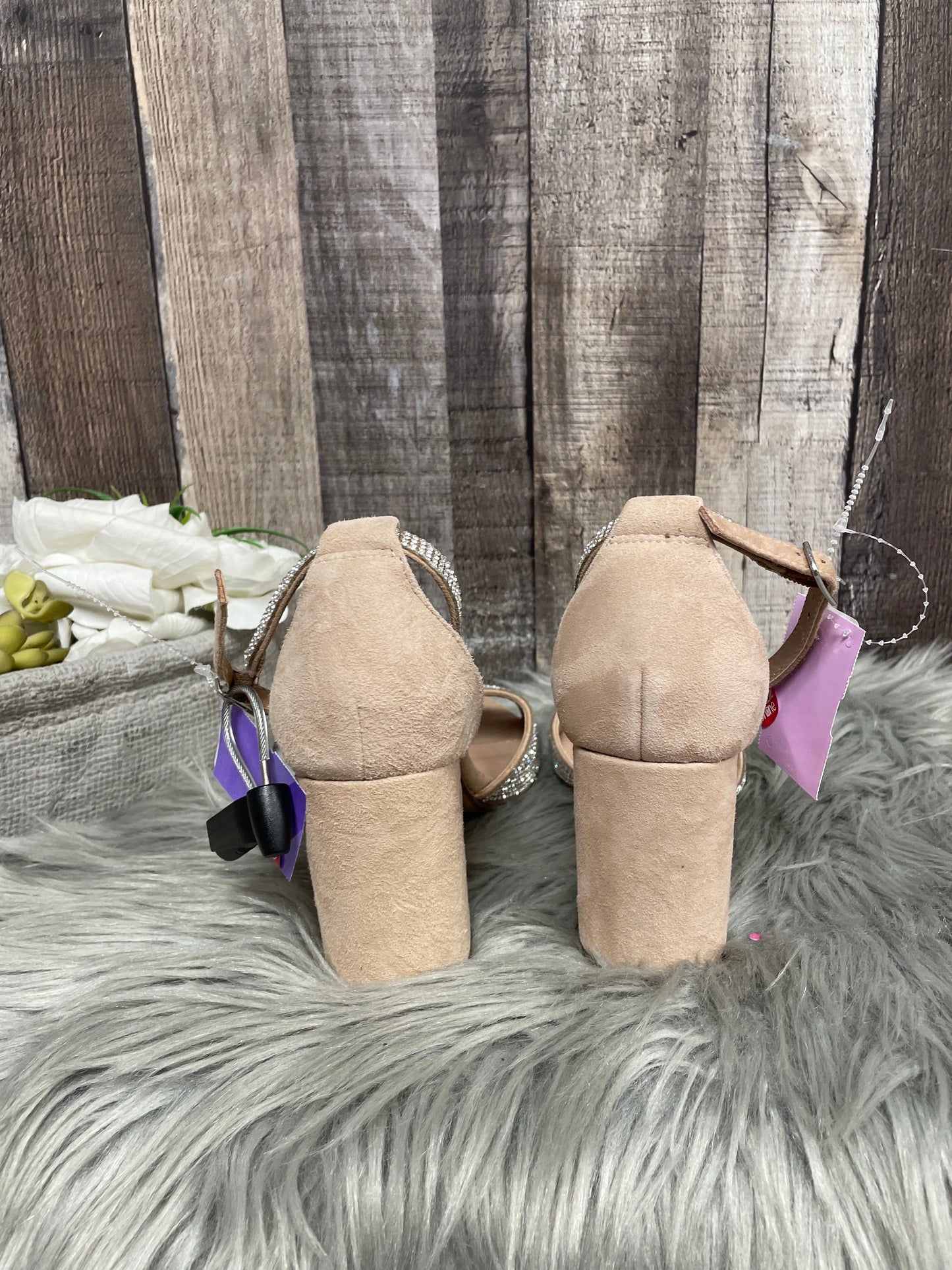 Beige Sandals Heels Block Steve Madden, Size 8