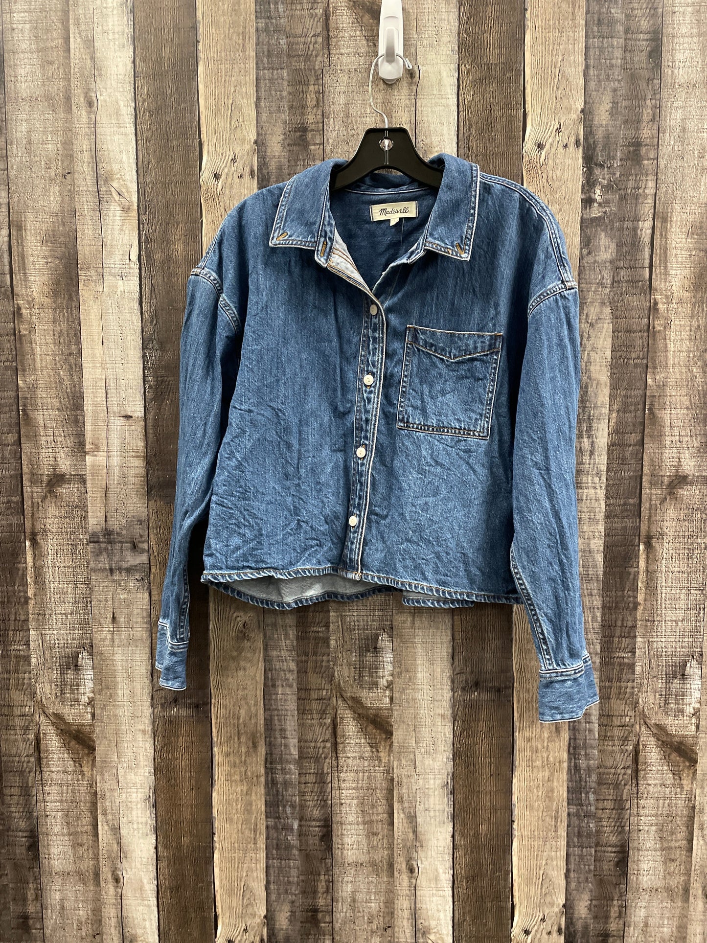 Top Long Sleeve By Madewell In Blue Denim, Size: L