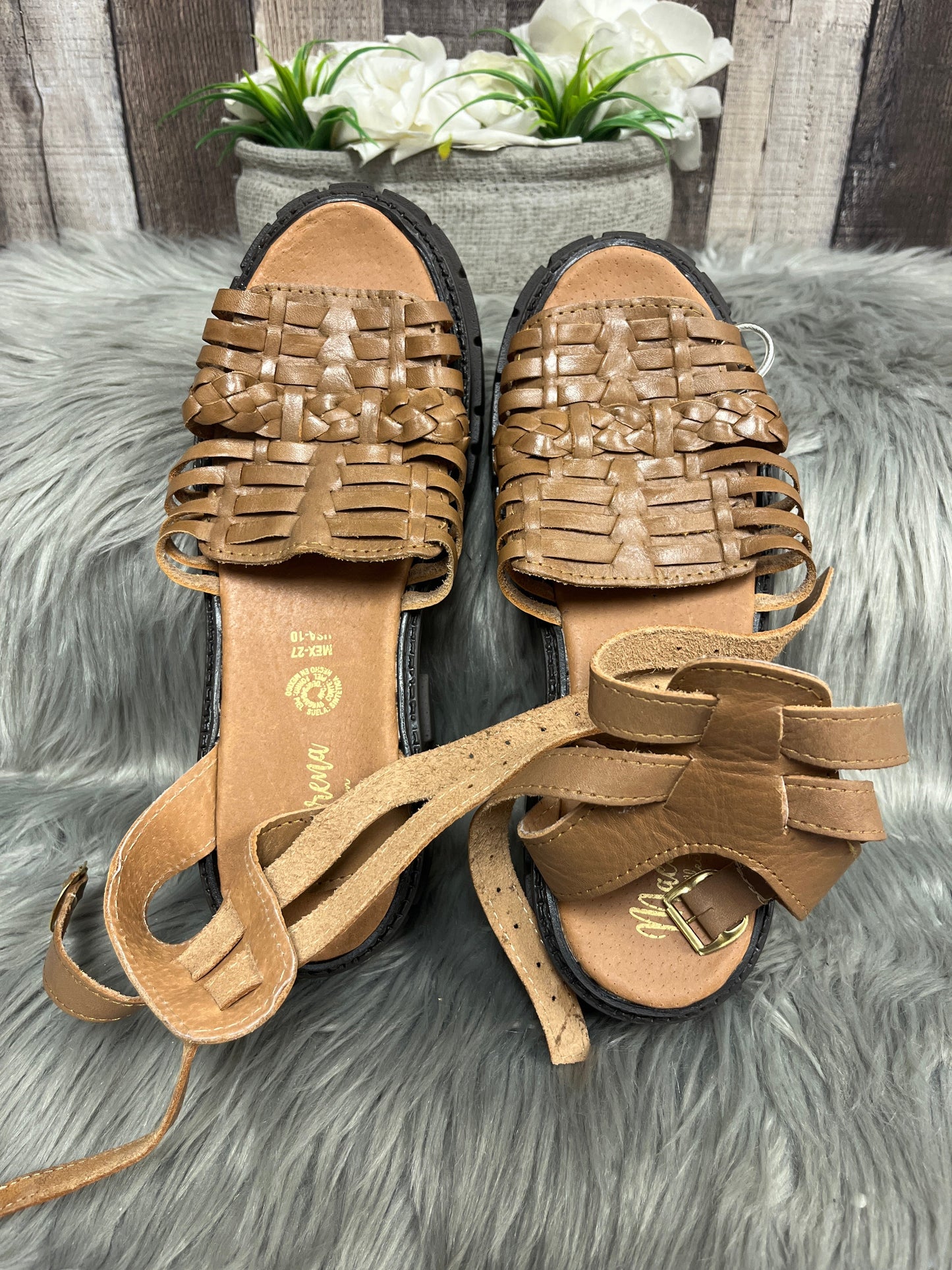 Brown Sandals Heels Platform Cme, Size 10