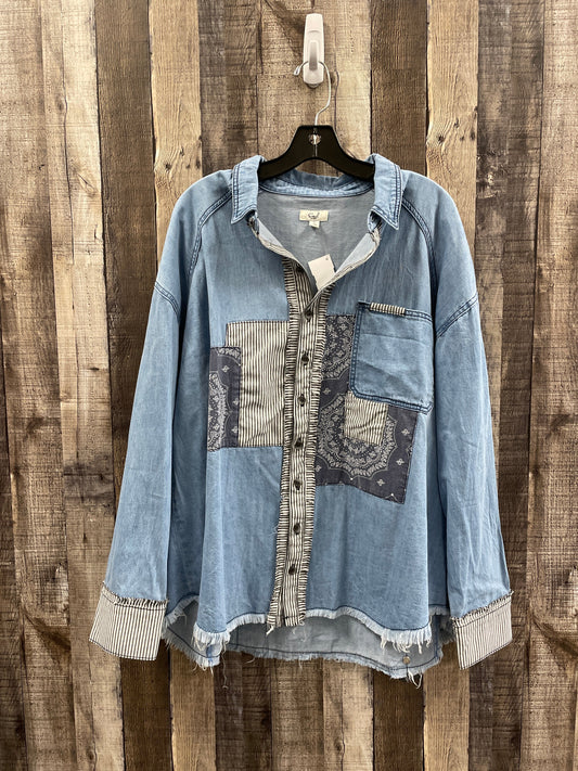 Top Long Sleeve By Easel In Blue Denim, Size: L