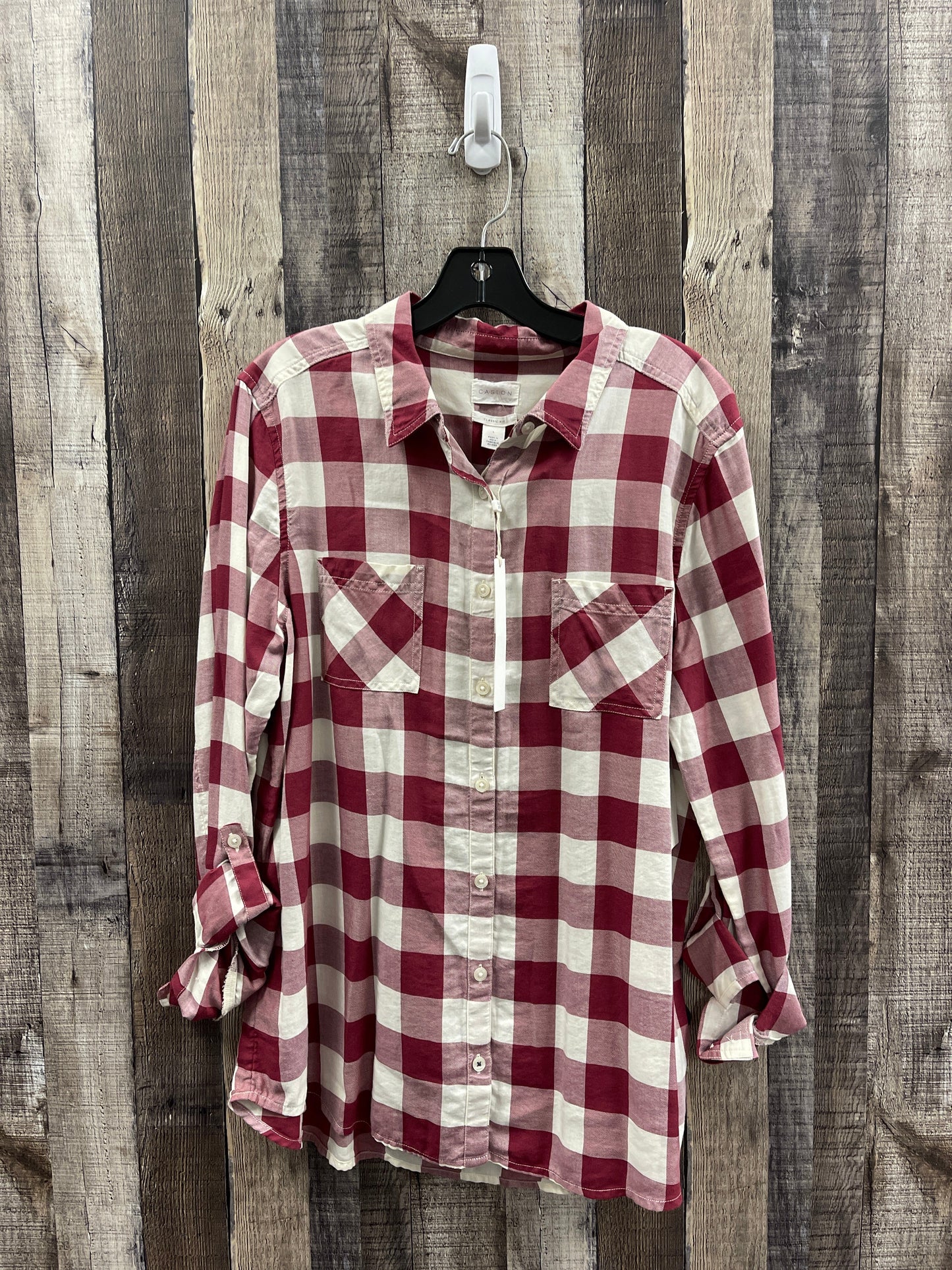 Top Long Sleeve By Caslon In Plaid Pattern, Size: L