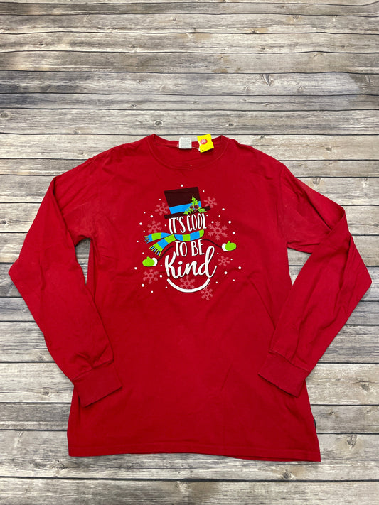 Top Long Sleeve By Fruit Of The Loom In Red, Size: M