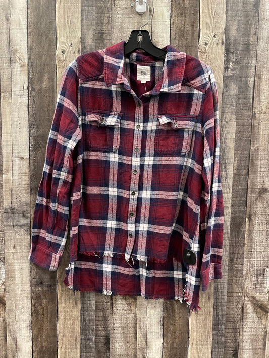 Top Long Sleeve By Billabong In Plaid Pattern, Size: L