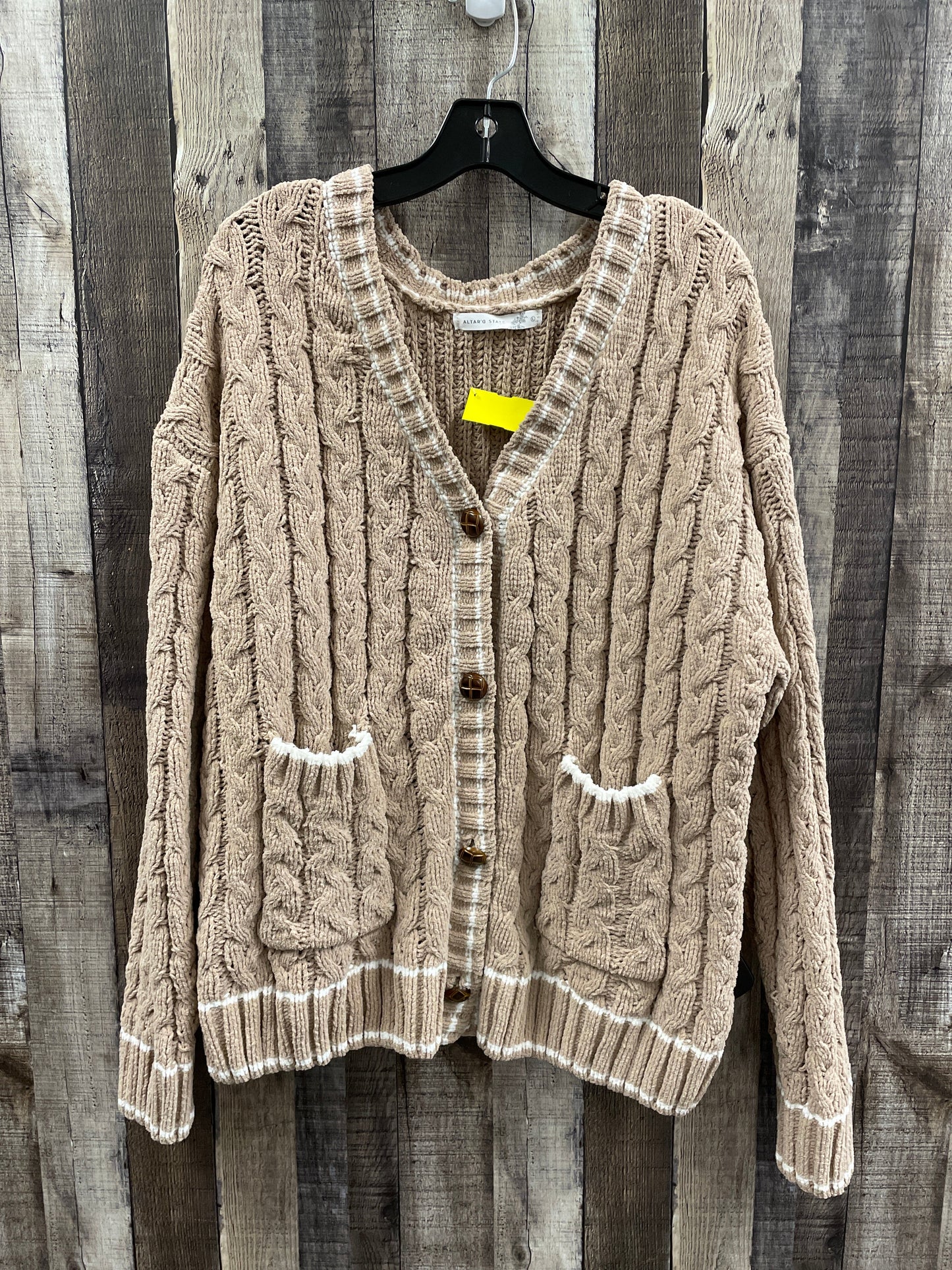 Sweater Cardigan By Altard State In Tan & White, Size: L