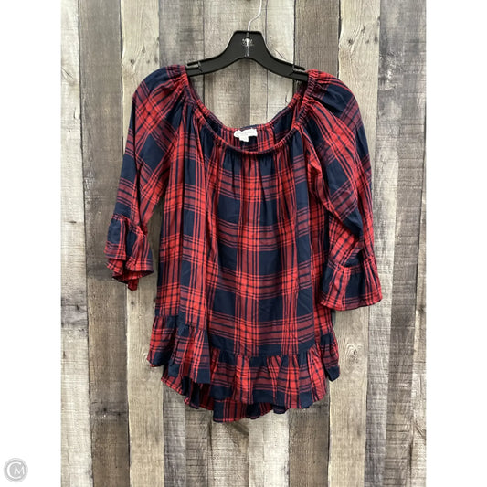 Top 3/4 Sleeve By Beachlunchlounge In Plaid Pattern, Size: M