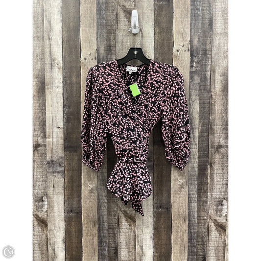 Top Long Sleeve By Ganni In Black & Pink, Size: 2x
