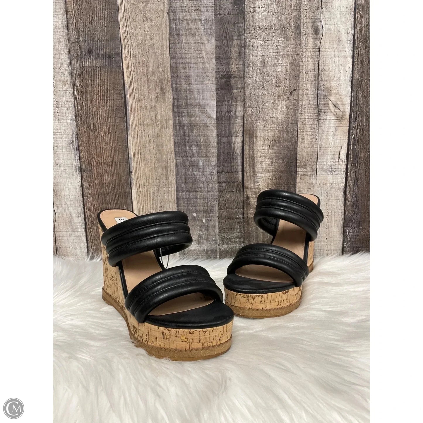 Sandals Heels Wedge By Steve Madden In Black, Size: 8