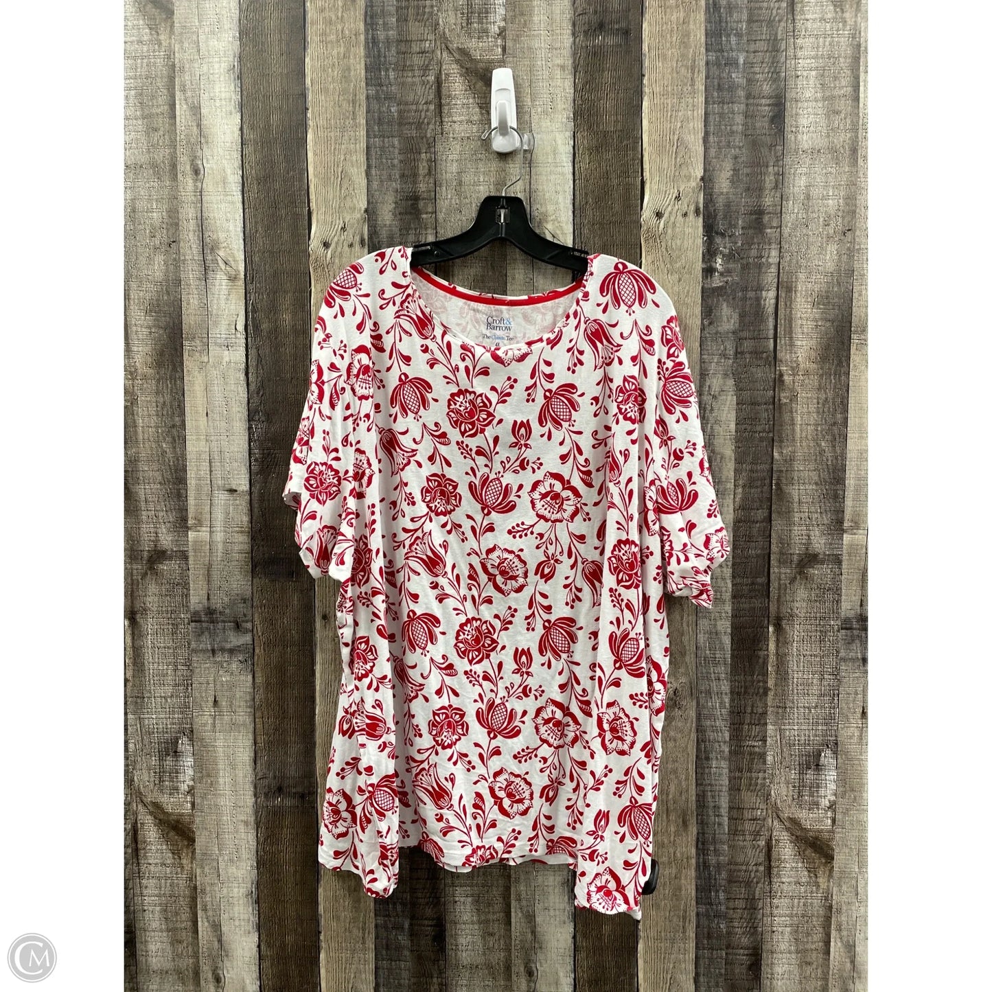 Top Short Sleeve By Croft And Barrow In Red & White, Size: 4x