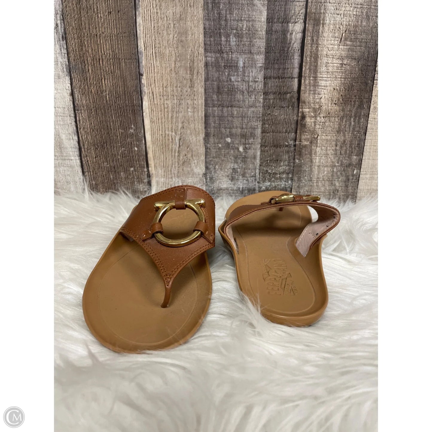 Sandals Luxury Designer By Ferragamo In Brown, Size: 7