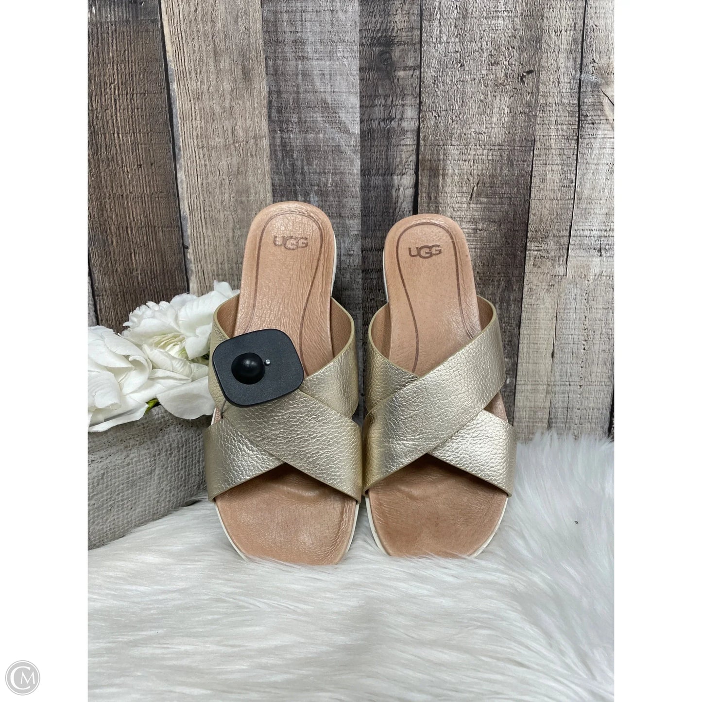 Sandals Designer By Ugg In Gold, Size: 8