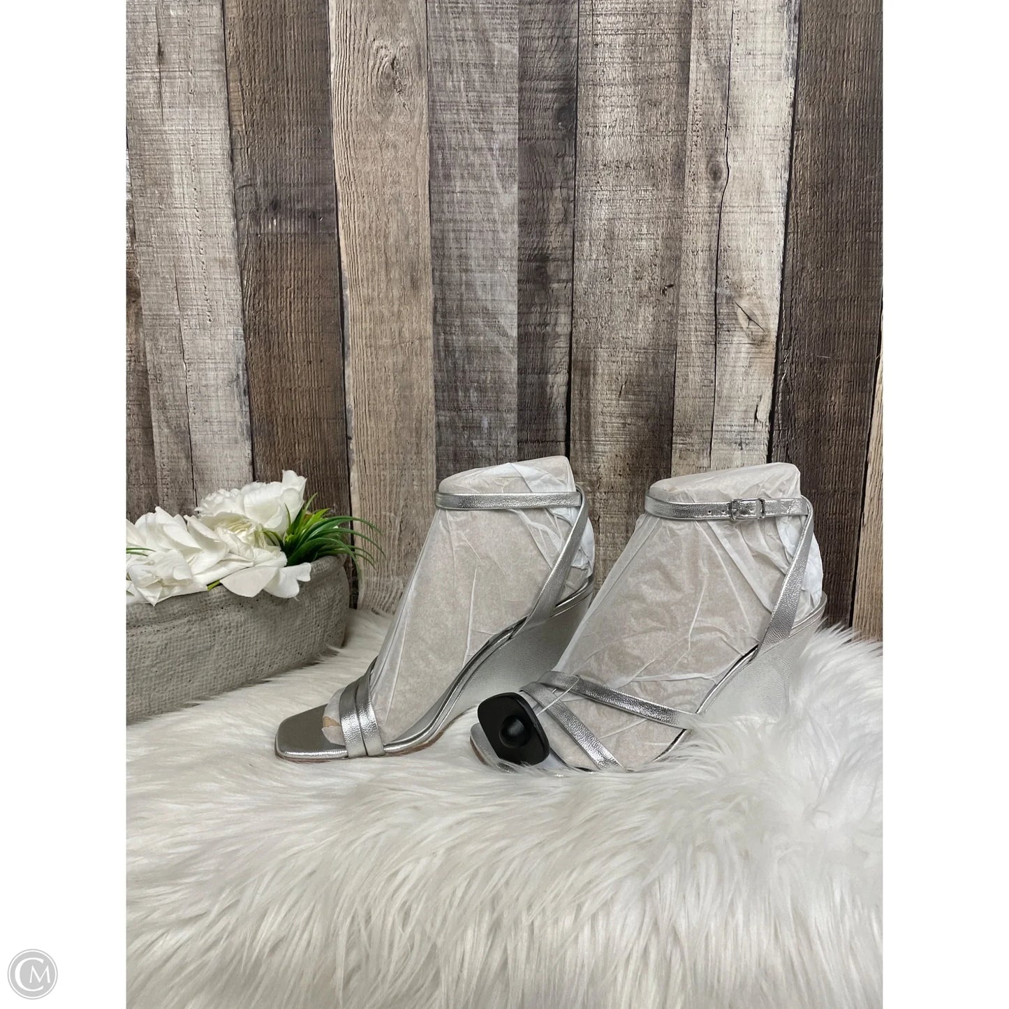 Sandals Heels Wedge By Franco Sarto In Silver, Size: 7