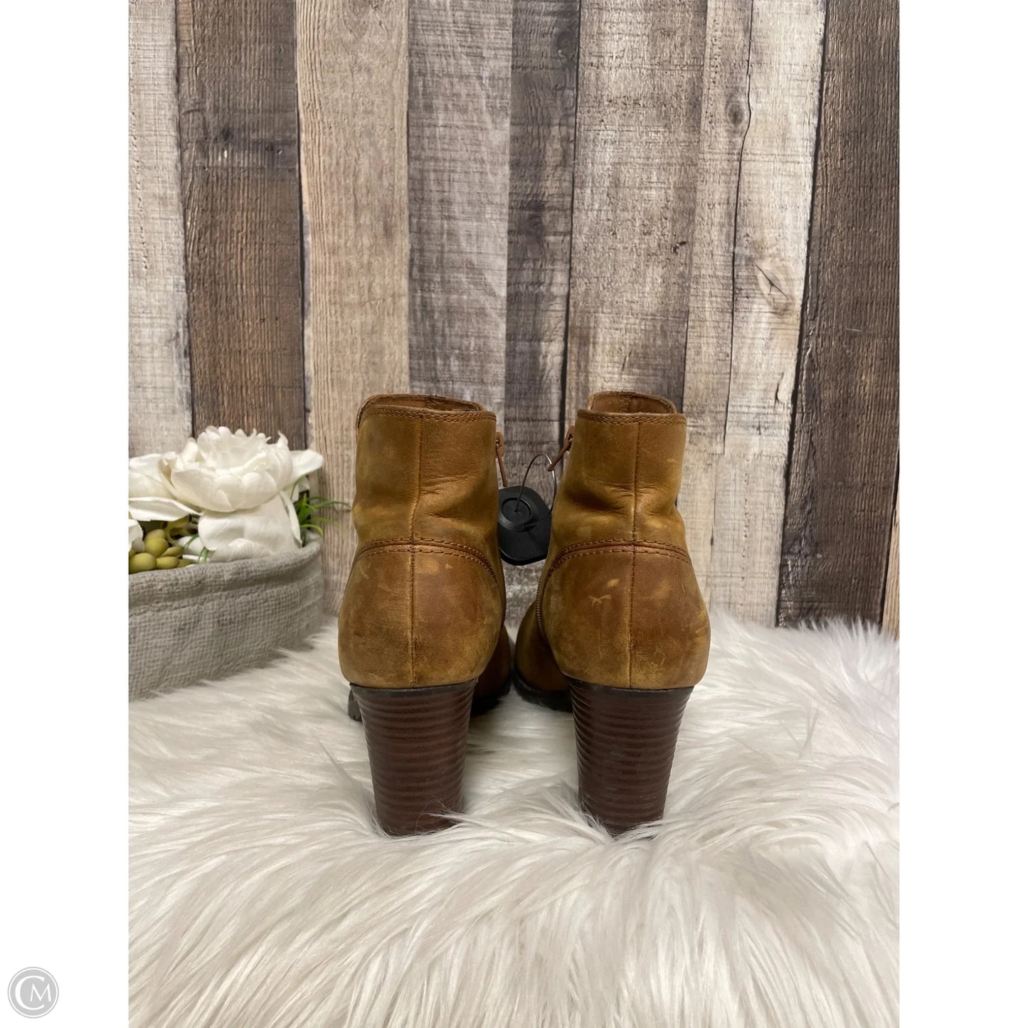 Boots Ankle Heels By Clarks In Brown, Size: 10