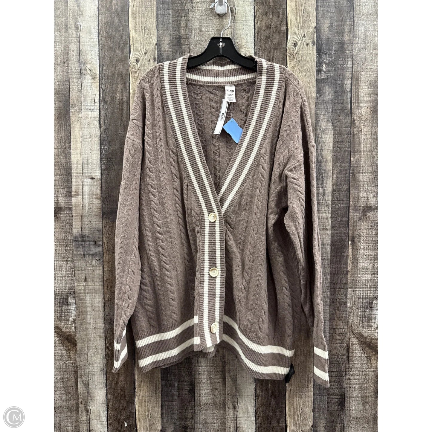 Sweater Cardigan By Pink In Brown, Size: Xxl