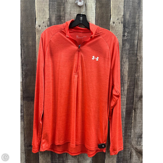 Athletic Top Long Sleeve Collar By Under Armour In Orange, Size: L