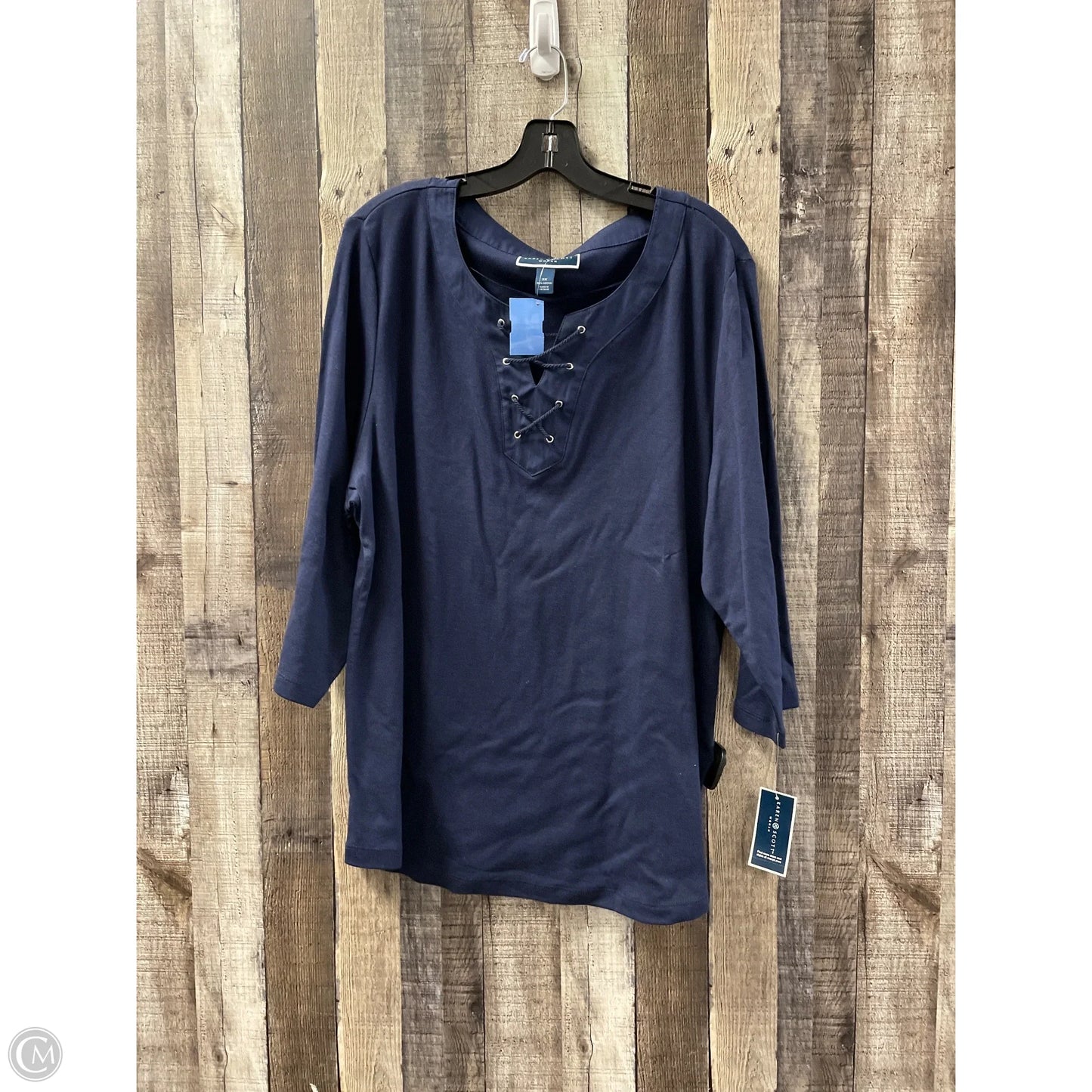 Top 3/4 Sleeve By Karen Scott In Navy, Size: 3x