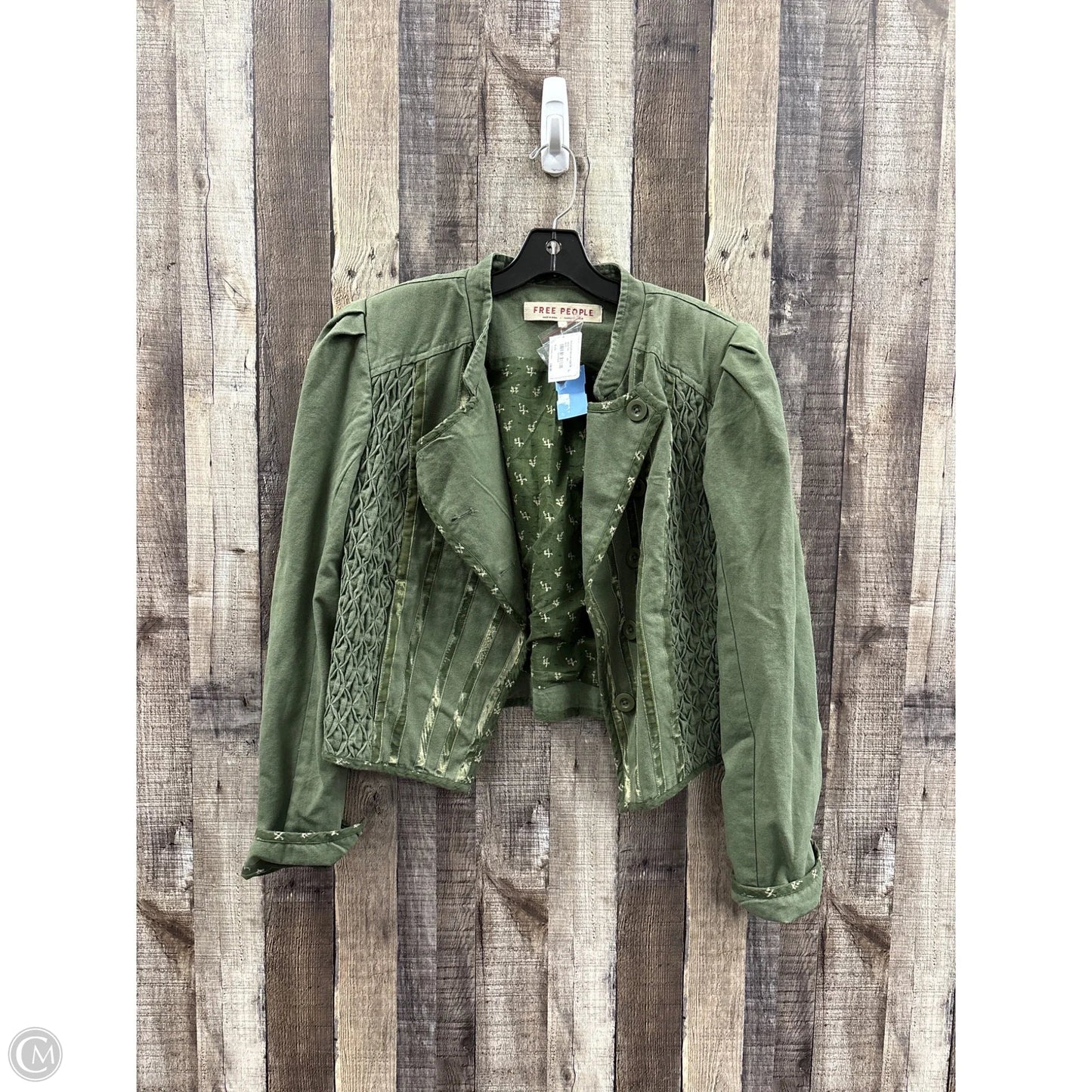 Jacket Denim By Free People In Green Denim, Size: L