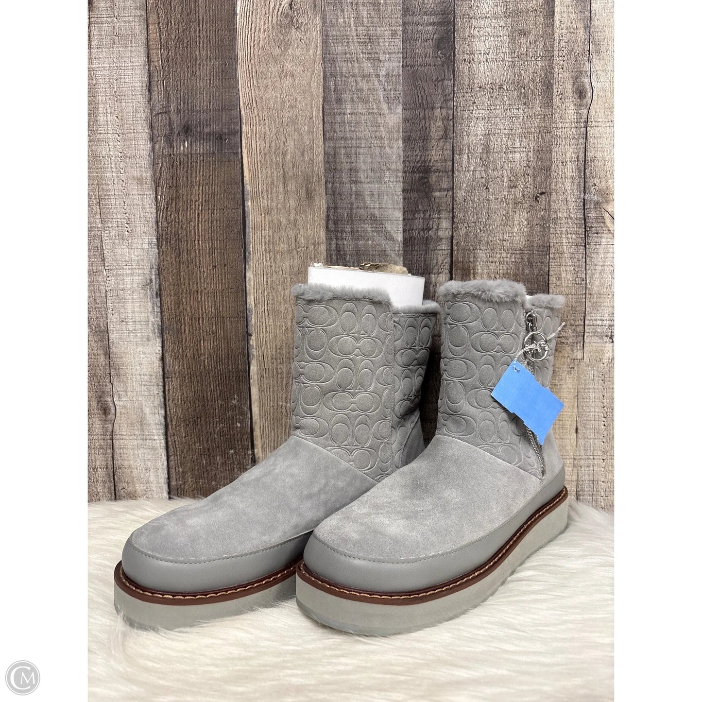 Boots Designer By Coach In Grey, Size: 8