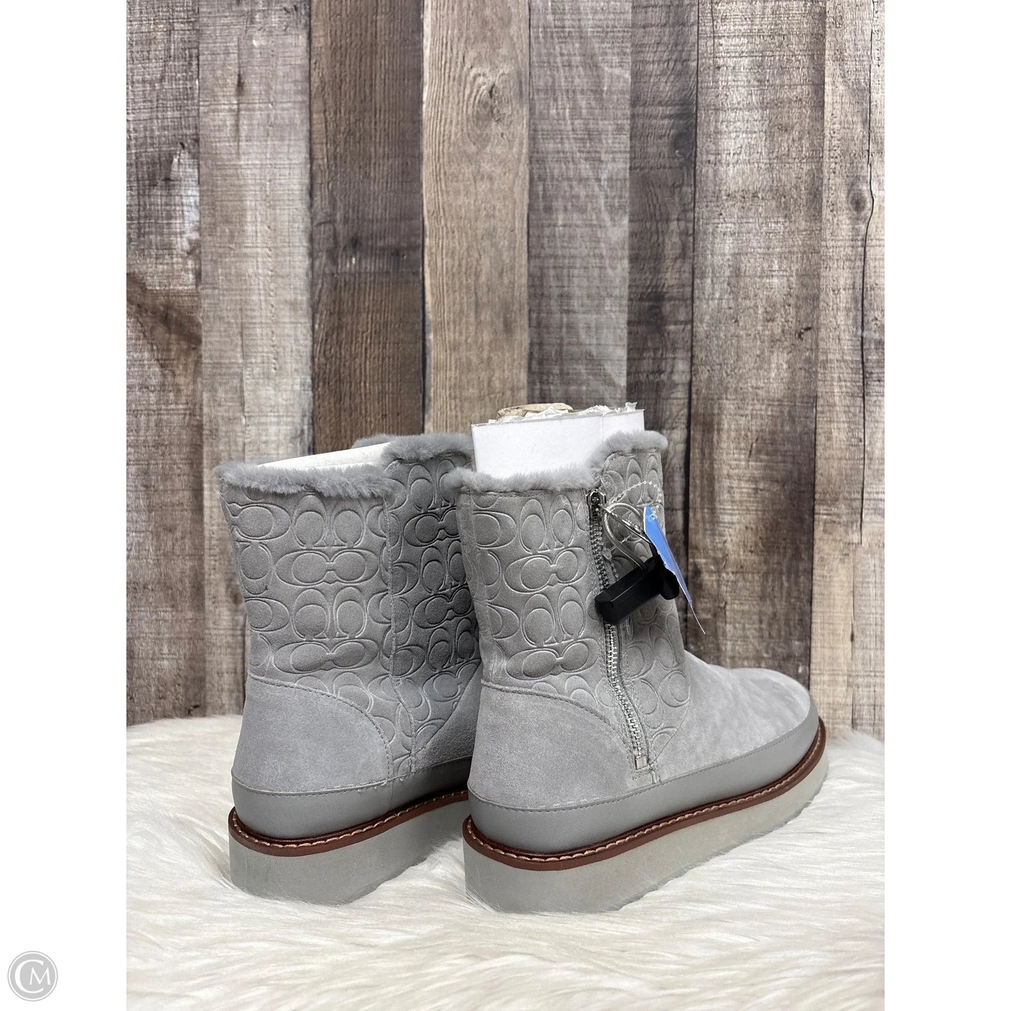 Boots Designer By Coach In Grey, Size: 8