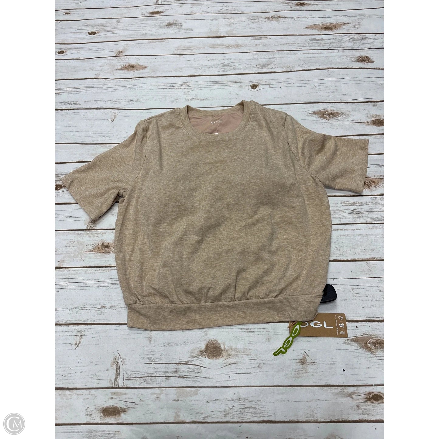 Top Short Sleeve By Cme In Beige, Size: L