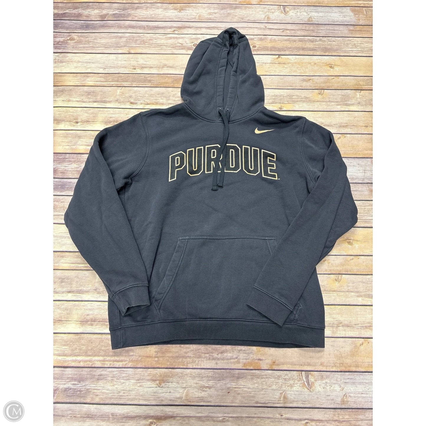 Athletic Sweatshirt Hoodie By Nike In Grey, Size: L