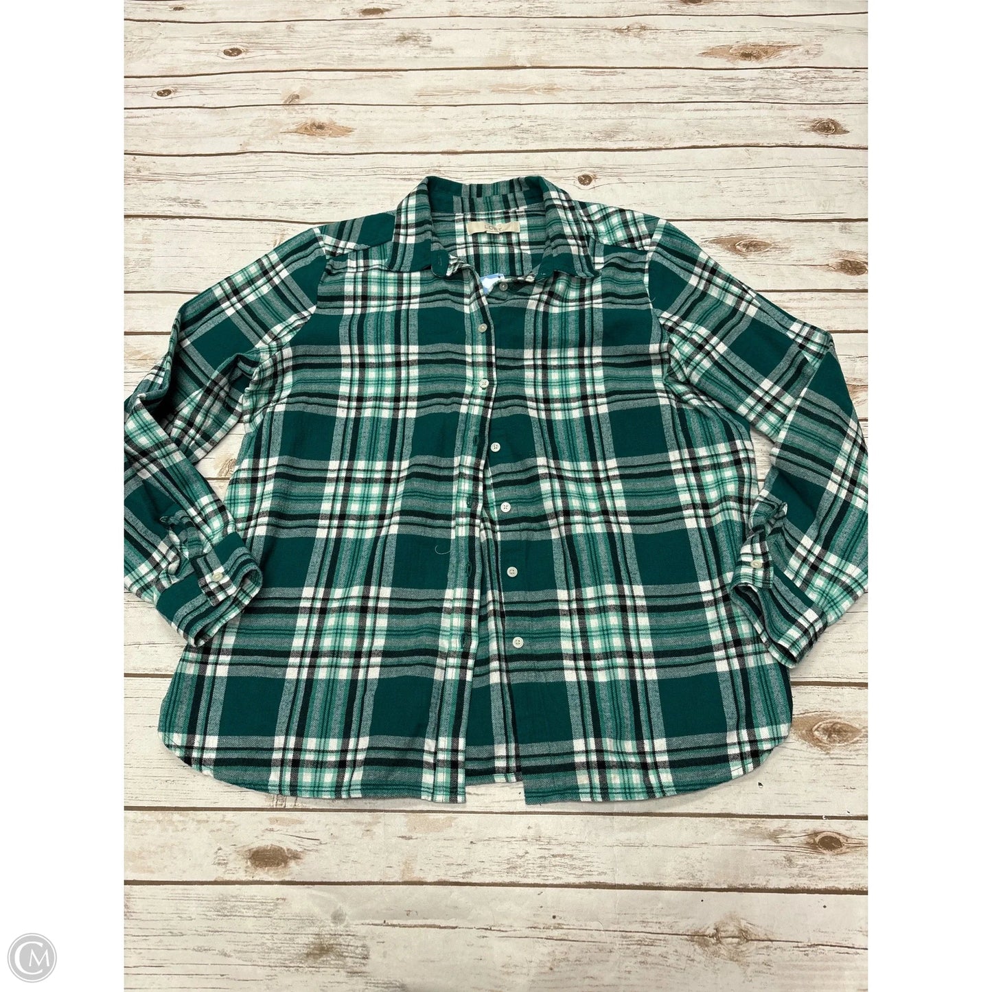Top Long Sleeve By Loft In Plaid Pattern, Size: L