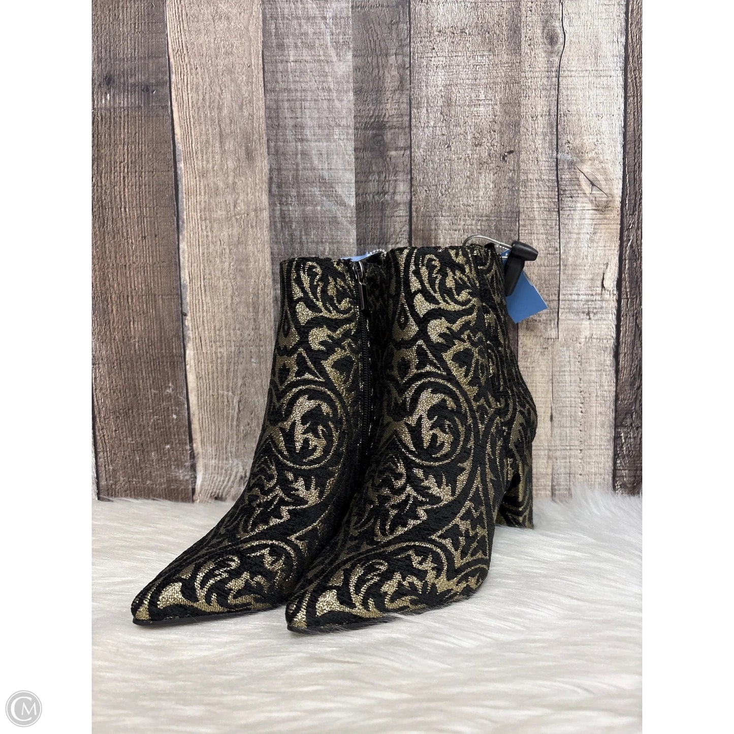 Boots Ankle Heels By Shoedazzle In Black & Gold, Size: 7