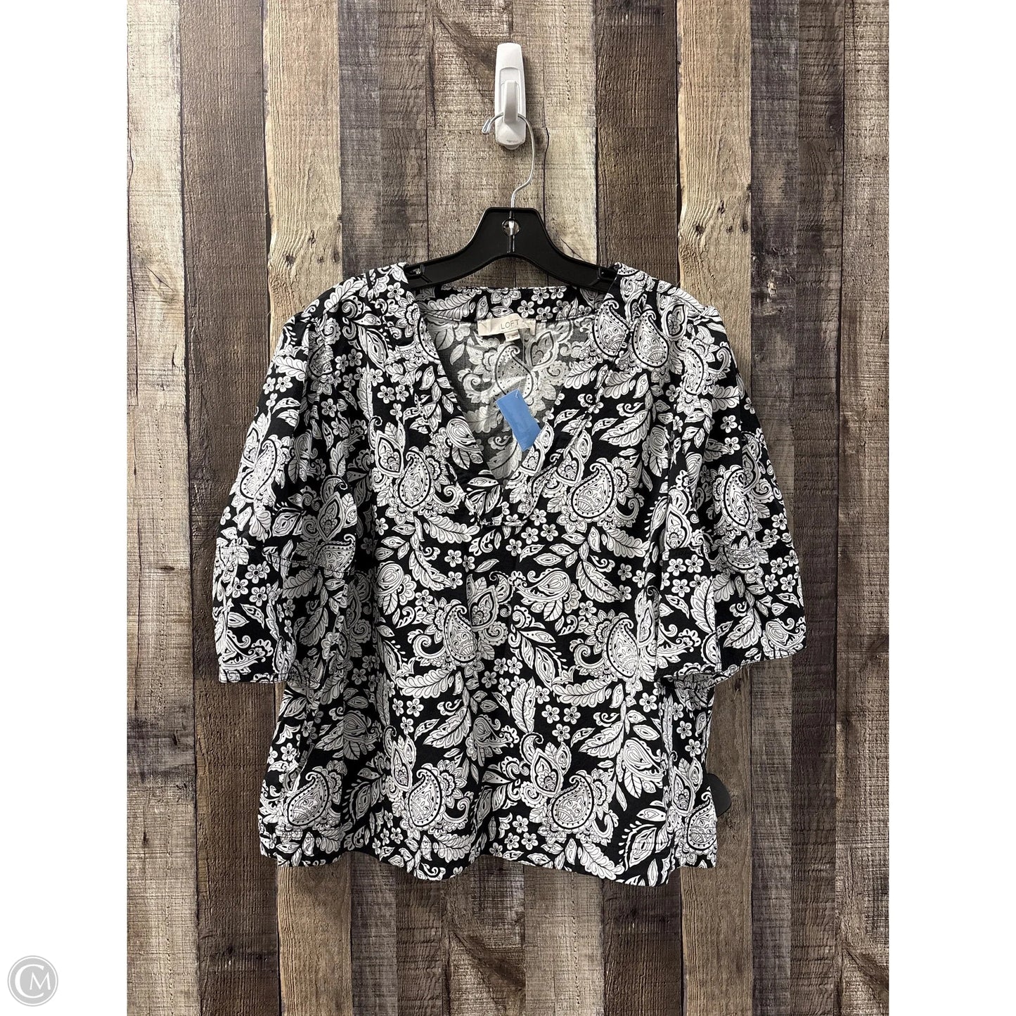 Top Short Sleeve By Loft In Black & White, Size: Xl
