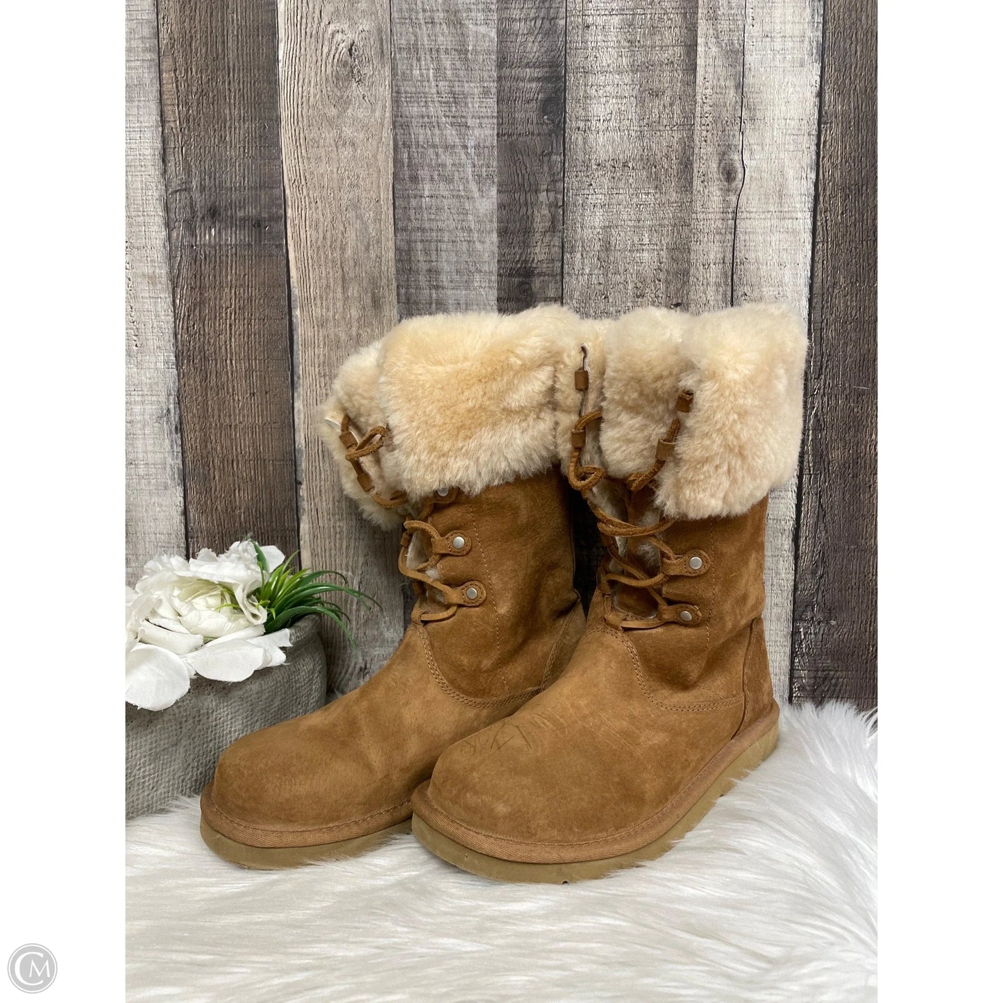 Boots Designer By Ugg In Brown, Size: 7