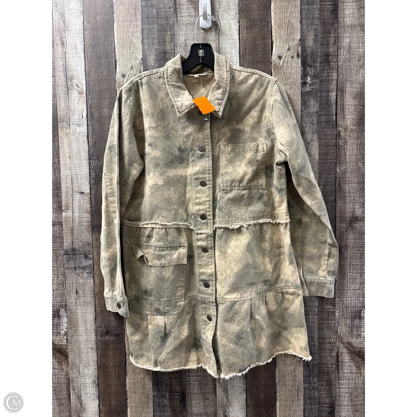 Jacket Shirt By Mystree In Camouflage Print, Size: L