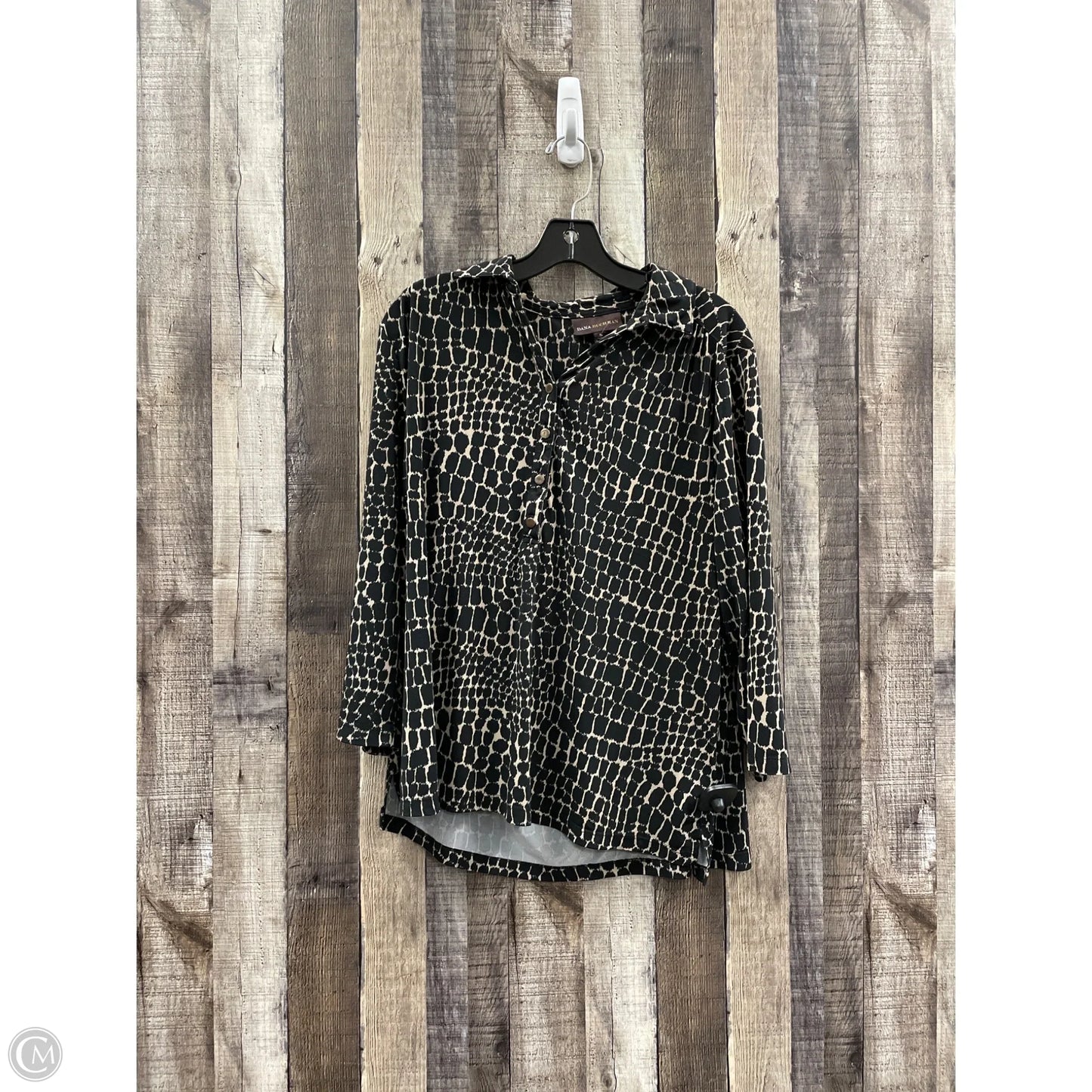 Top Long Sleeve By Dana Buchman In Black & Cream, Size: Xl
