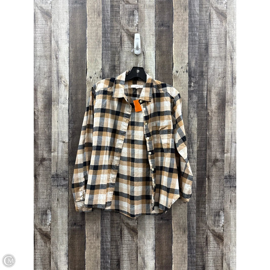 Top Long Sleeve By Loft In Plaid Pattern, Size: S