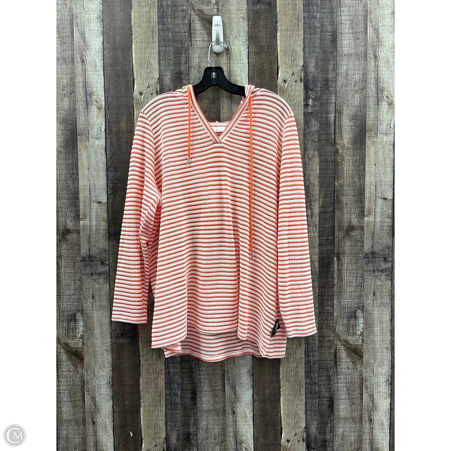 Top Long Sleeve By Belle By Kim Gravel In Orange & White, Size: Xl