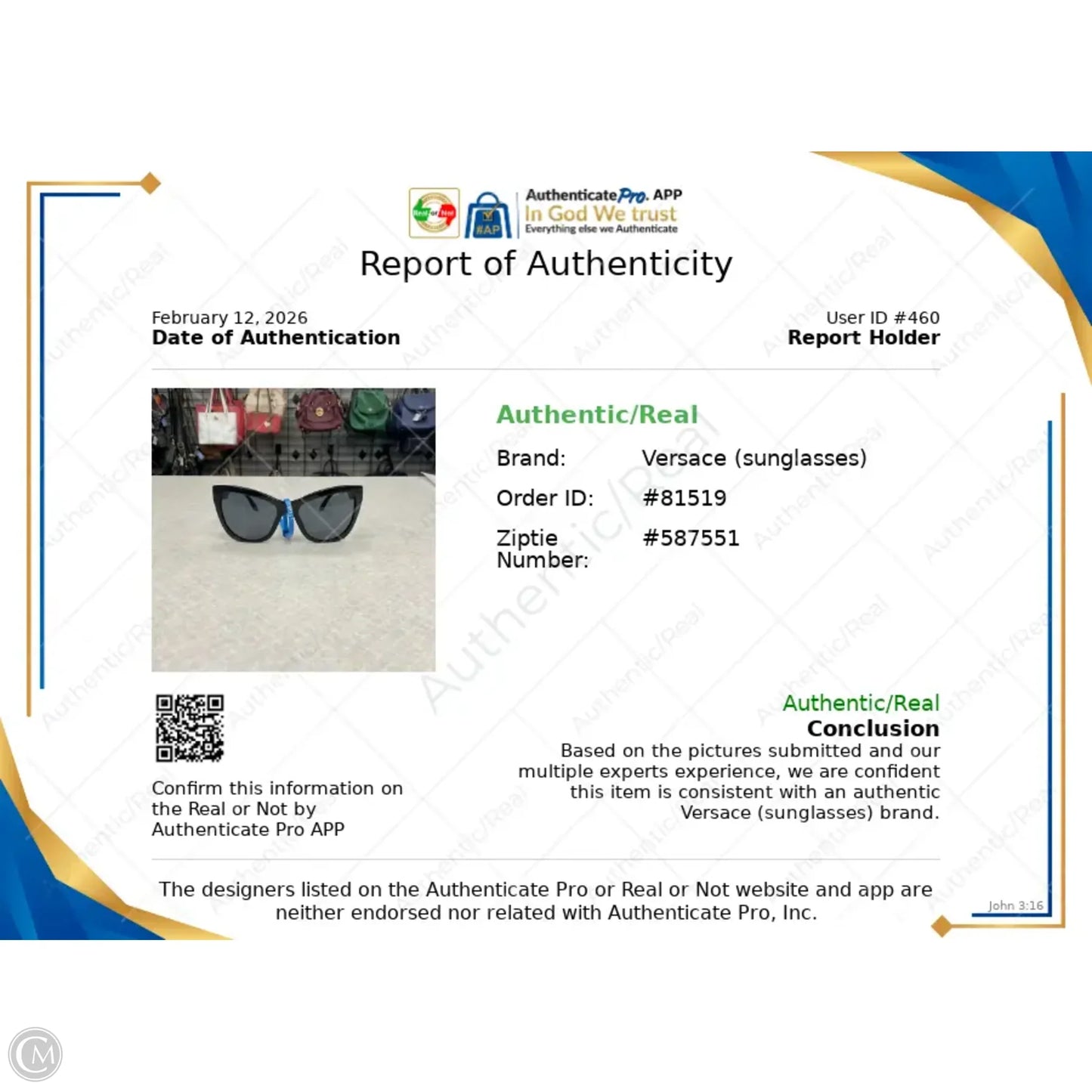 Sunglasses Designer By Versace