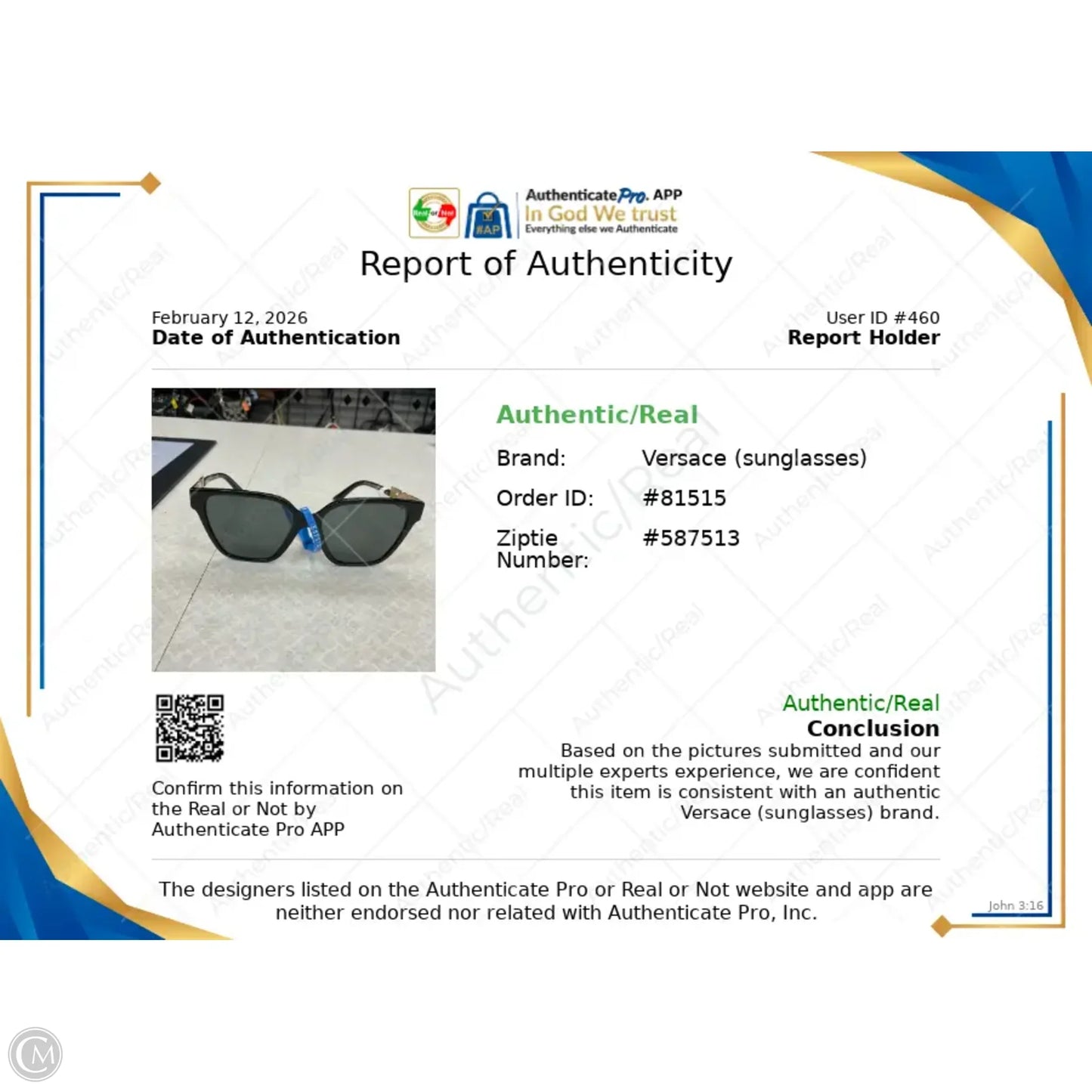 Sunglasses Designer By Versace