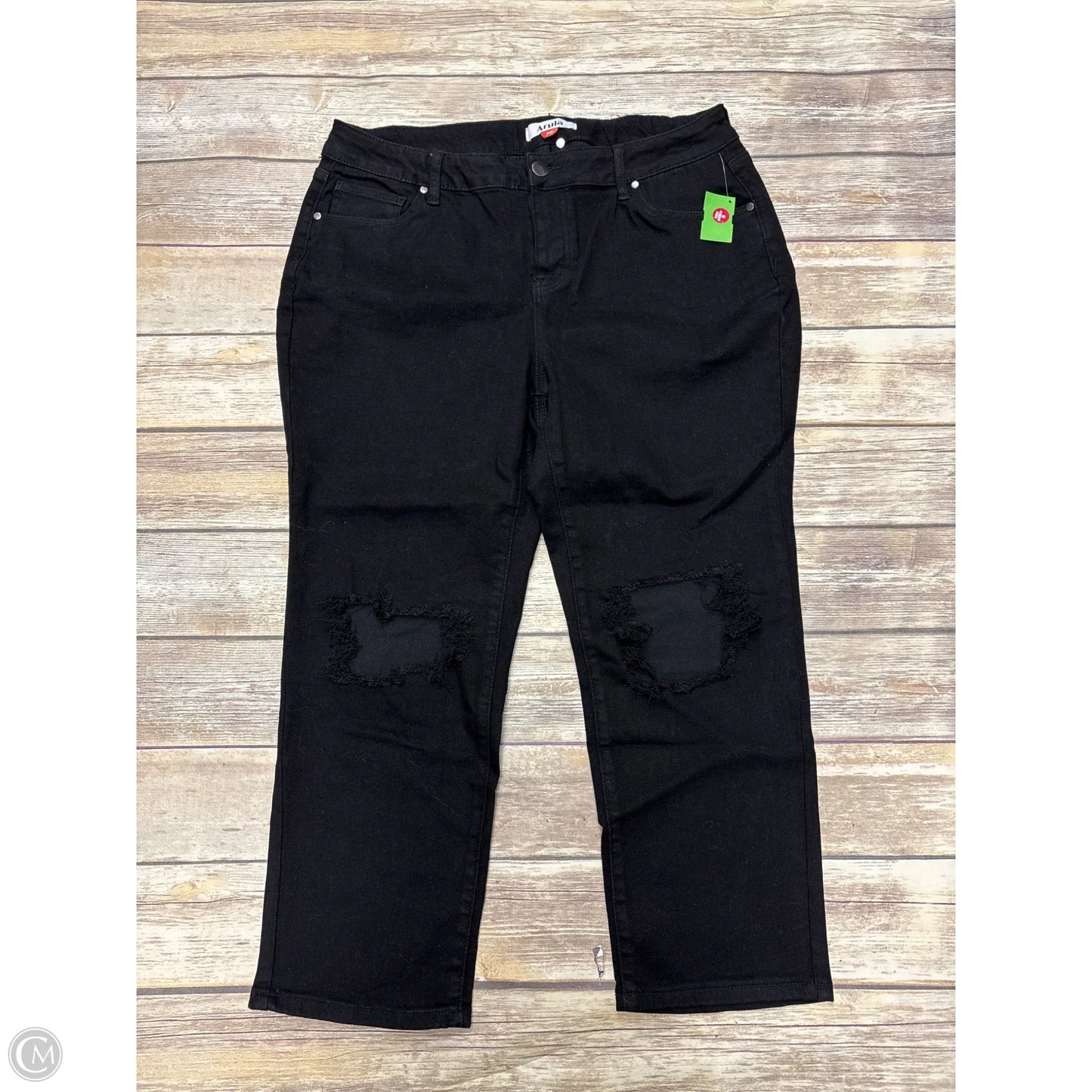 Jeans Straight By Arula In Black Denim, Size: 16