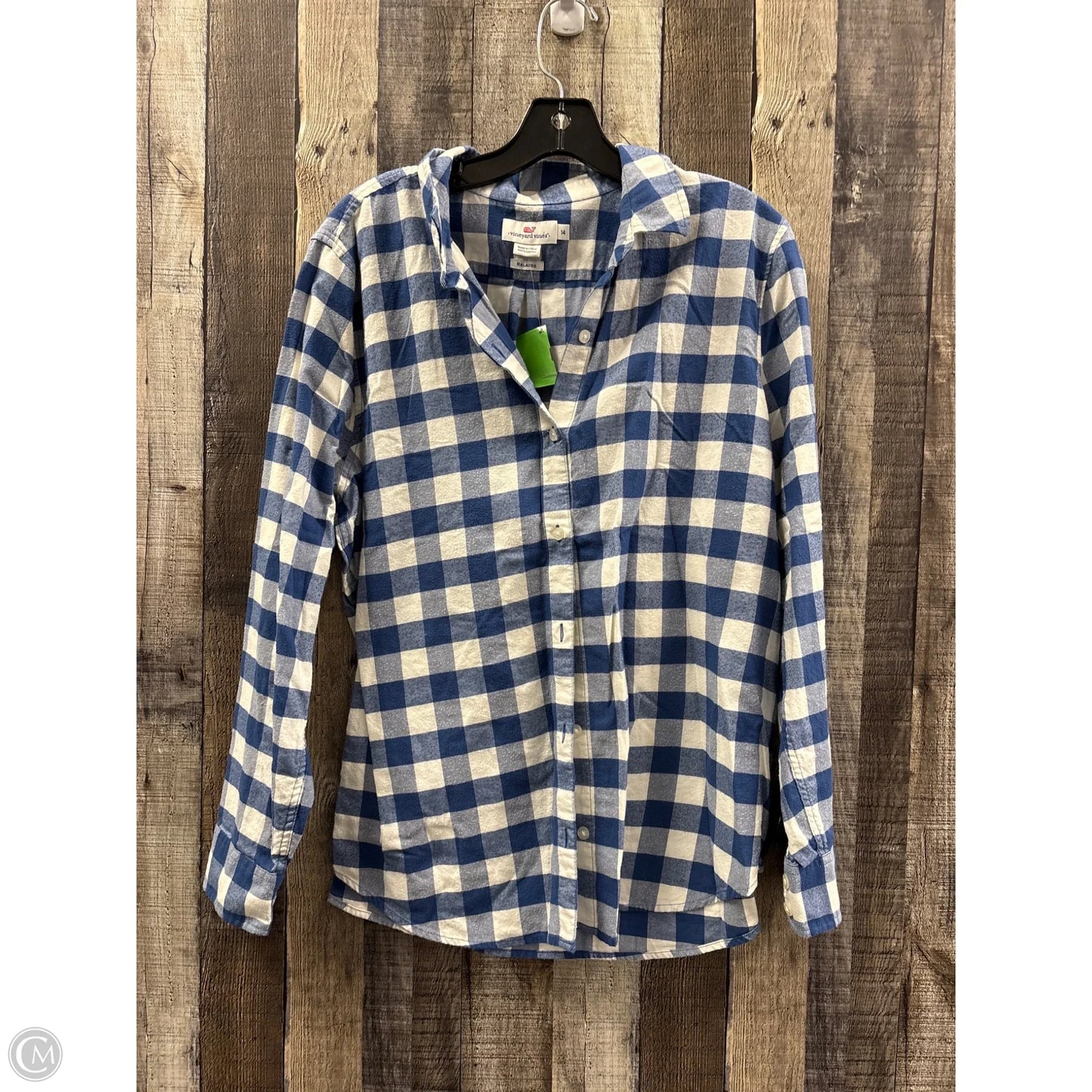 Top Long Sleeve By Vineyard Vines In Checkered Pattern, Size: L