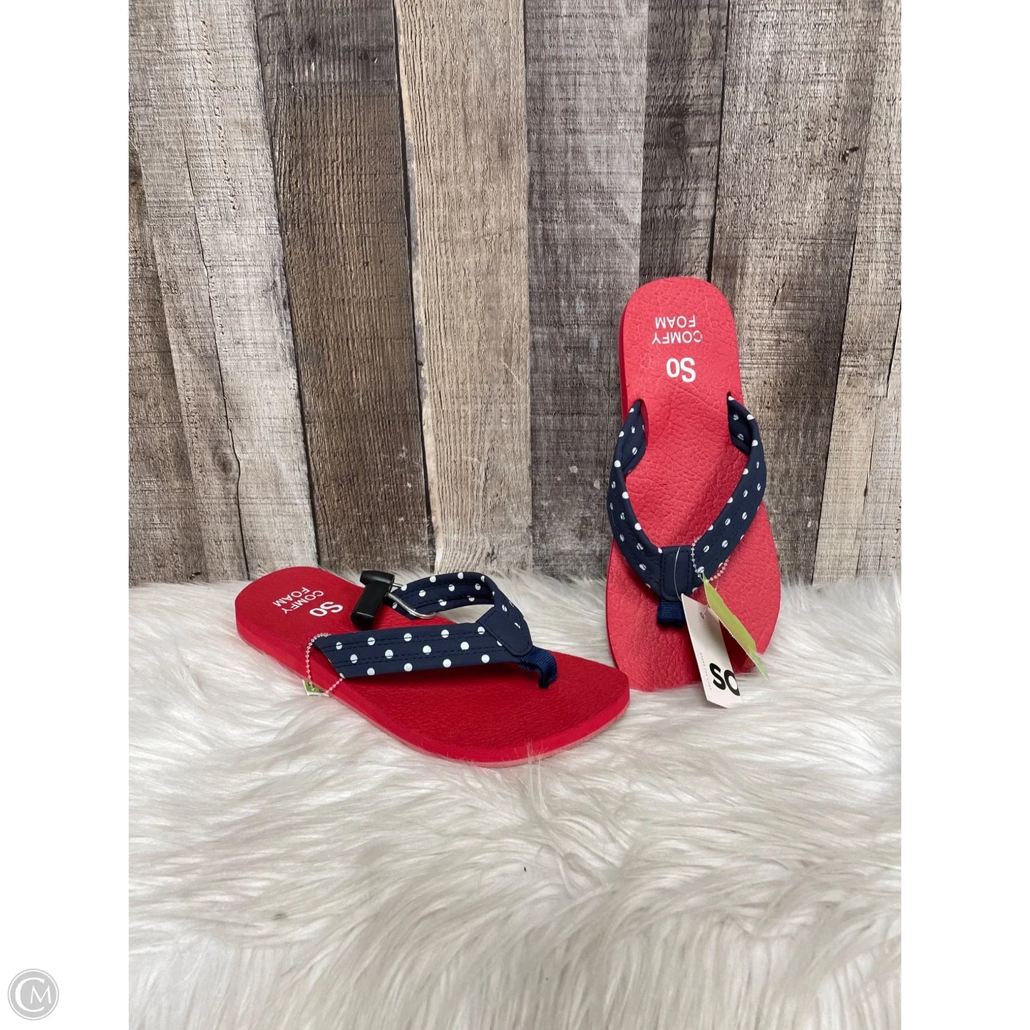 Sandals Flip Flops By So In Blue & Red, Size: 9