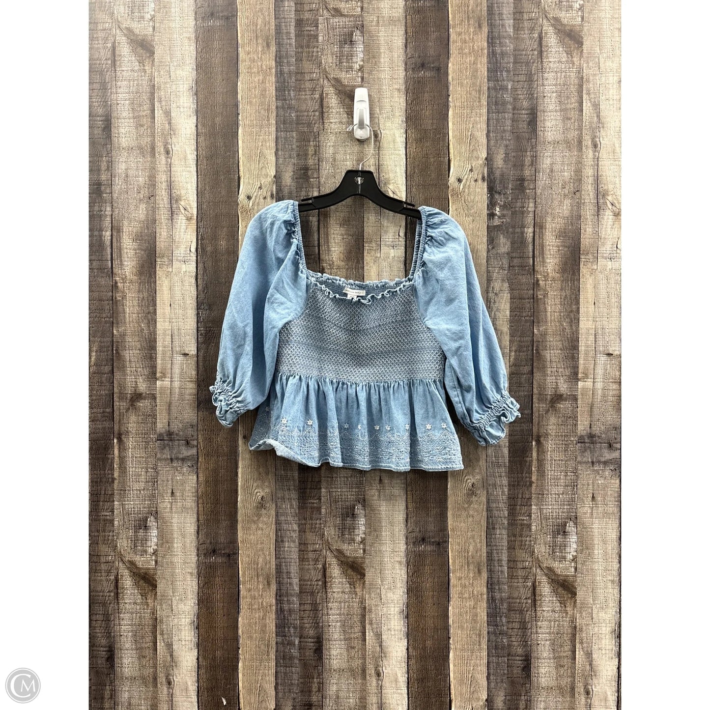 Top 3/4 Sleeve By American Eagle In Blue Denim, Size: M