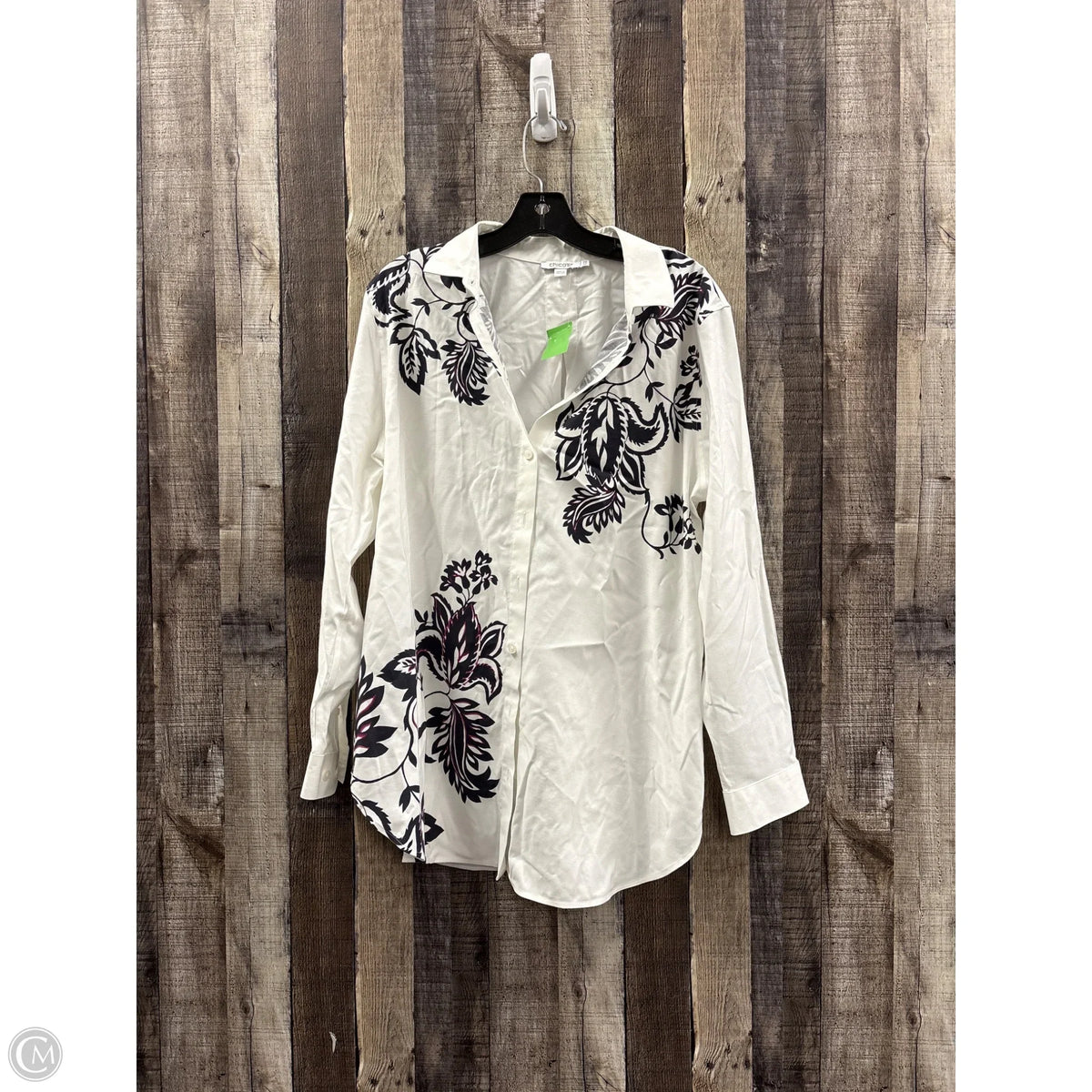 Top Long Sleeve By Chicos In Black & White, Size: L