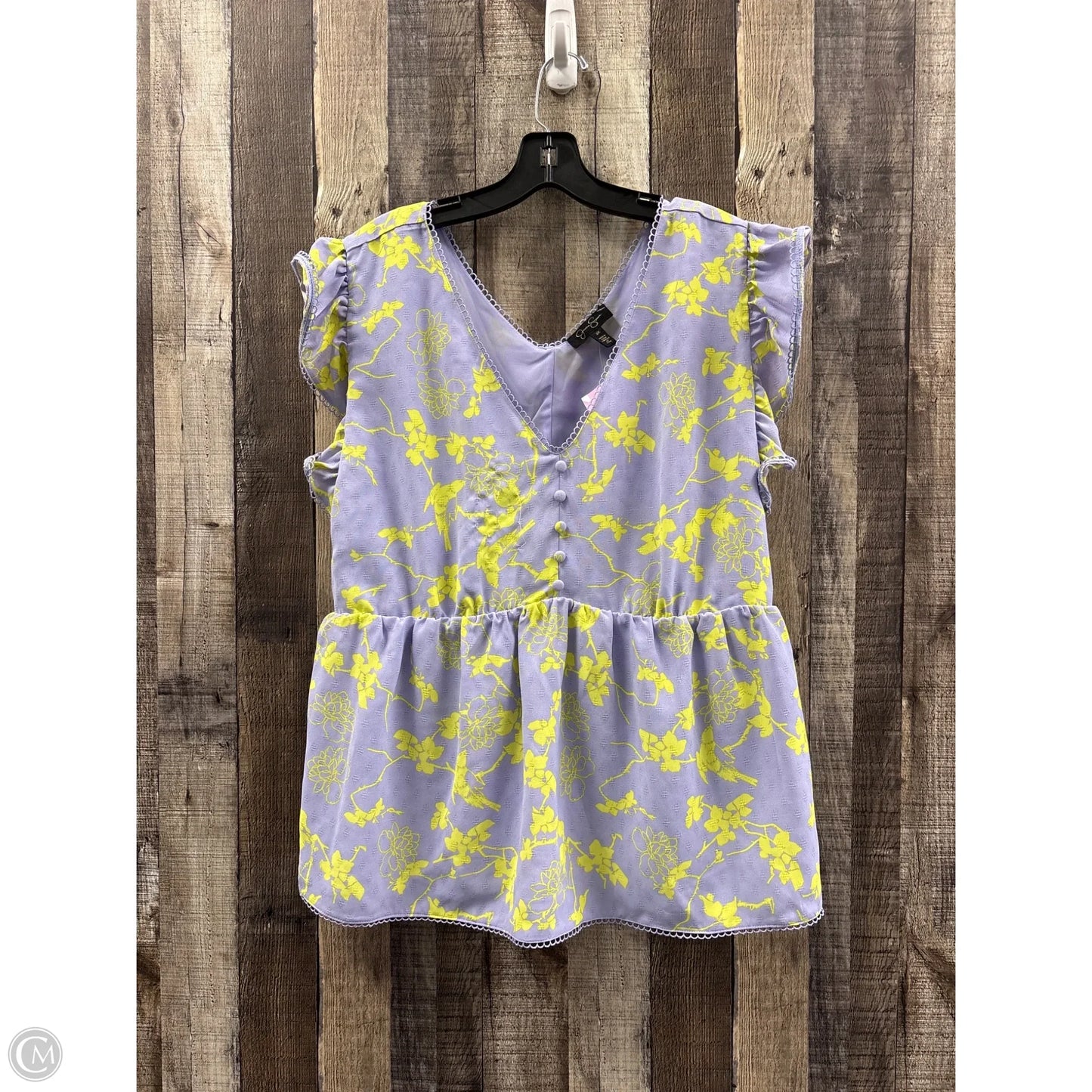Top Short Sleeve By Jessica Simpson In Purple & Yellow, Size: 2x
